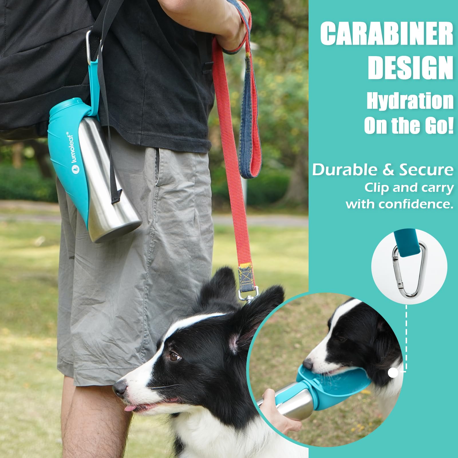 LumoLeaf Bouteilles d'eau Portables pour Chien de 800 ML, Distributeur d'eau de Voyage en Acier Inoxydable pour la Marche, la randonnée et l'extérieur, Bol d'eau Portable pour Grands (Blau/800ml)