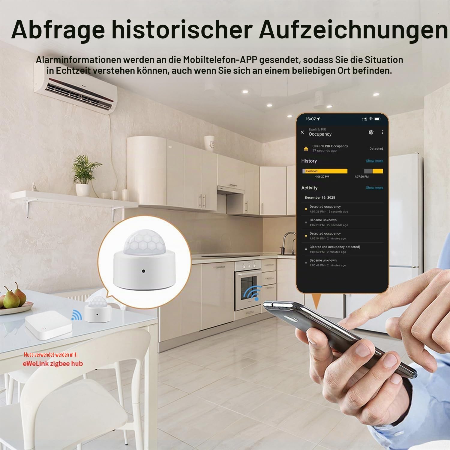 Haozee Zigbee PIR Smart-Bewegungssensor, hohe Empfindlichkeit | Echtzeit-Erkennung, Zigbee-Hub erforderlich, unterstützt Home Assistant und Zigbee2MQTT