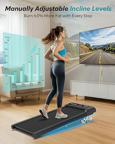 Miniatura 3 de WELLFIT Cinta de correr plegable con inclinación automática  10% inclinada escritorio caminadora con manubrio, capacidad de alta resistencia de 400