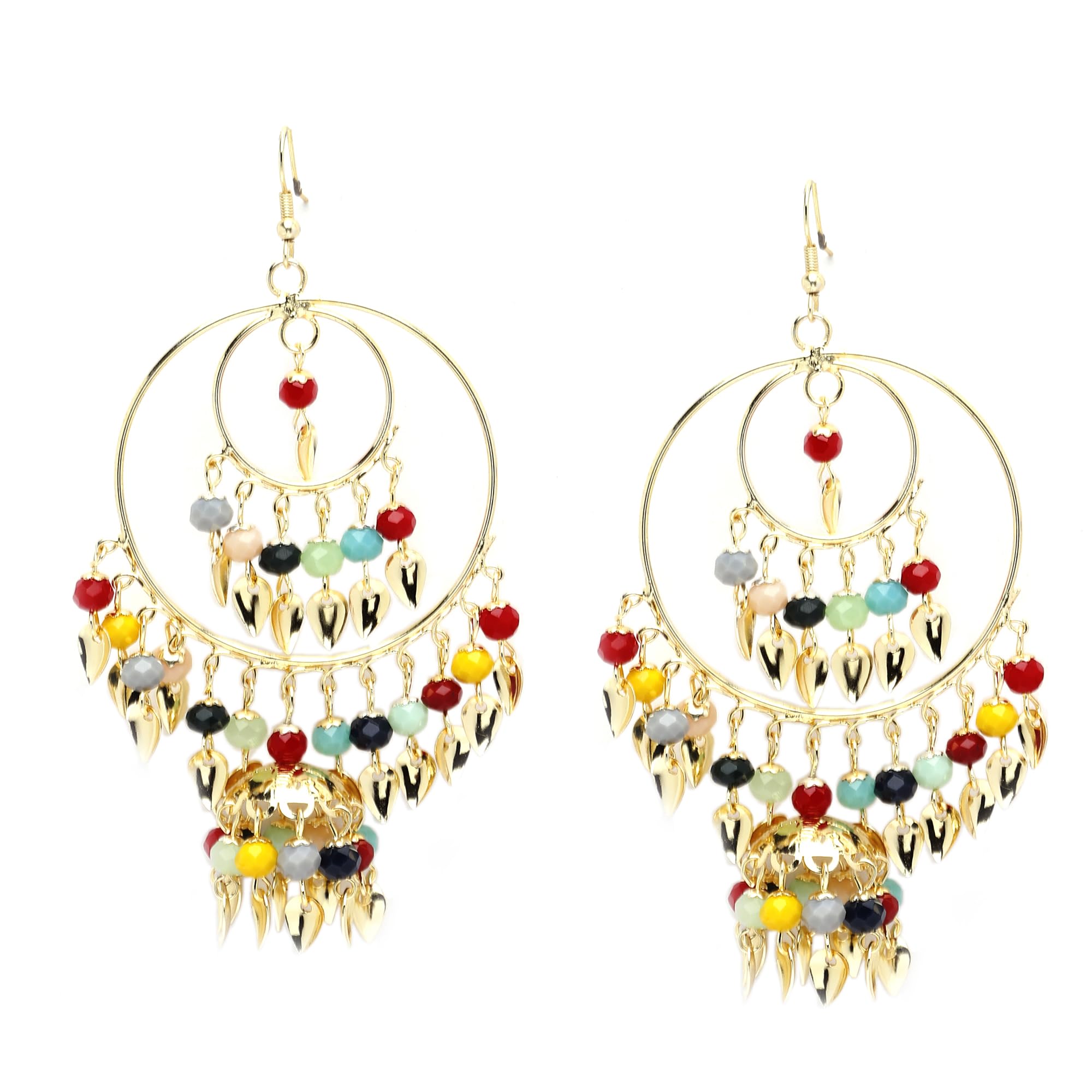 ZENEME Gold-Plated Red Artificial Stone Studded Dome Shaped Floral Jhumka Earrings For Girls and Women (Multicolor) (B0CG9Y728H) Amazon Price History, Amazon Price Tracker