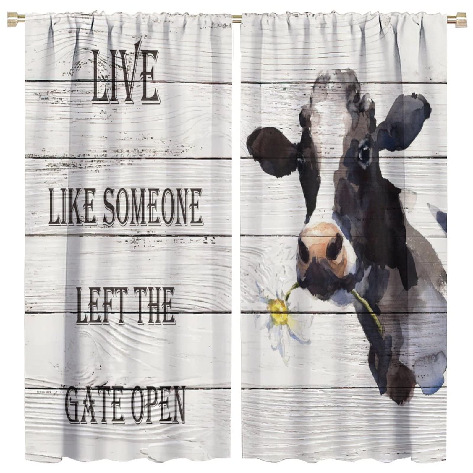 JESTRONRY Cow Kitchen Curtains, Fun Farmhouse Animal Theme Fabric Living Room Bedroom Decor W63xL63in