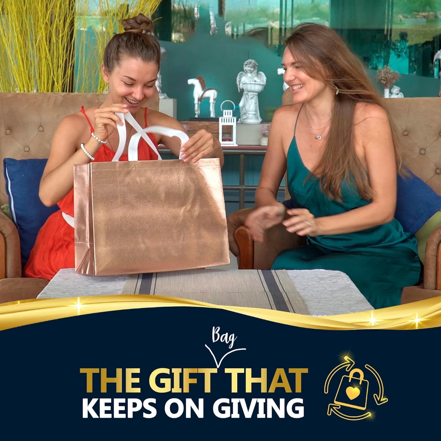 Nush Nush Set of 12 Rose Gold Gift Bags Extra Large - Rose Gold Reusable XL Gift Bags with Handles - Perfect XL Goodie Bag for Bachelorette Party Favors, Bridesmaids, Wedding –15.5Wx6Dx12H - Image 2