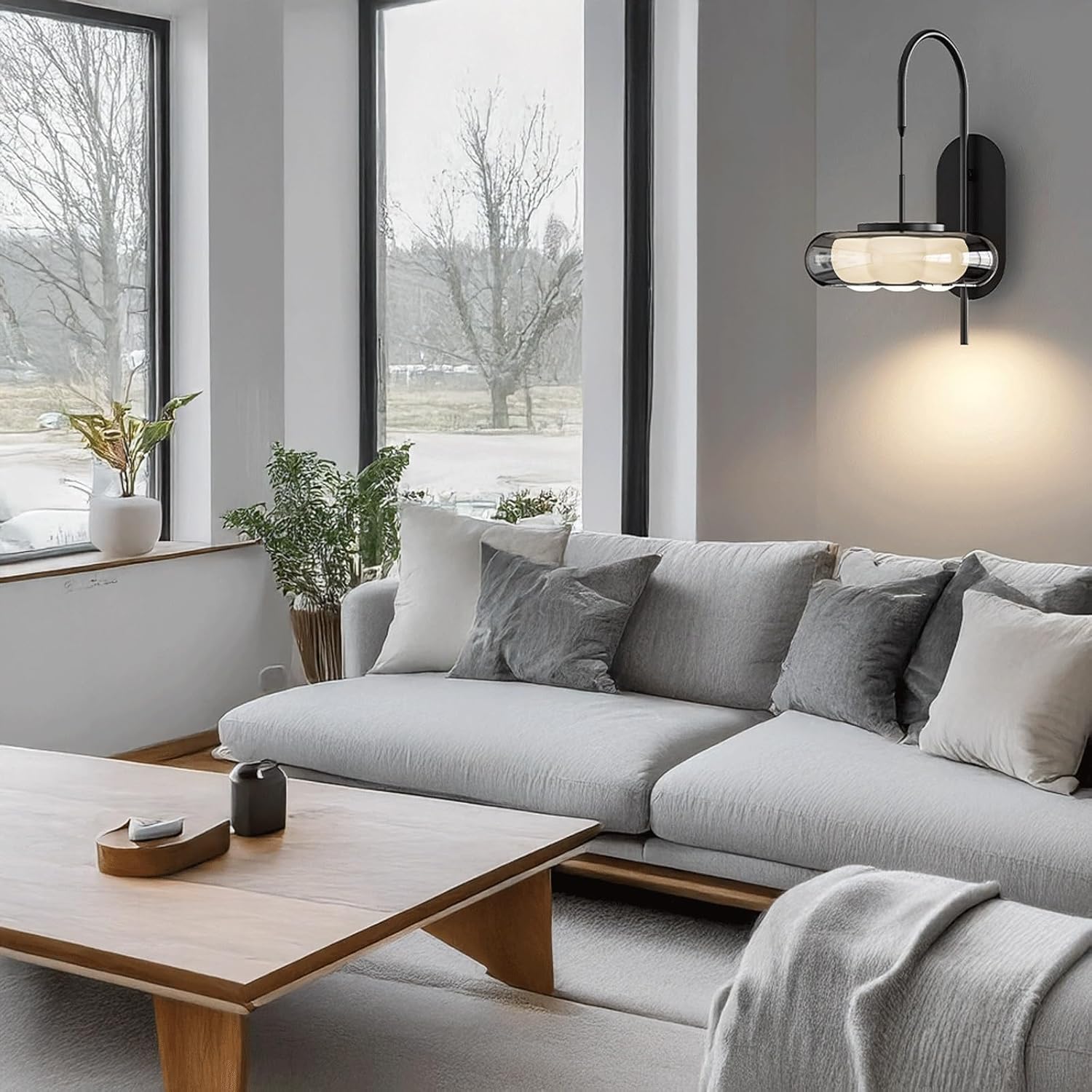 Modern Minimalist Wall Sconce Dimmable Black Ironwork & Glass Plastic Shade Living Room Bedroom Bedside Dining Room Hallway Hotel Lobby Lounge Kitchen Creative Art Ambient Lighting Fixture