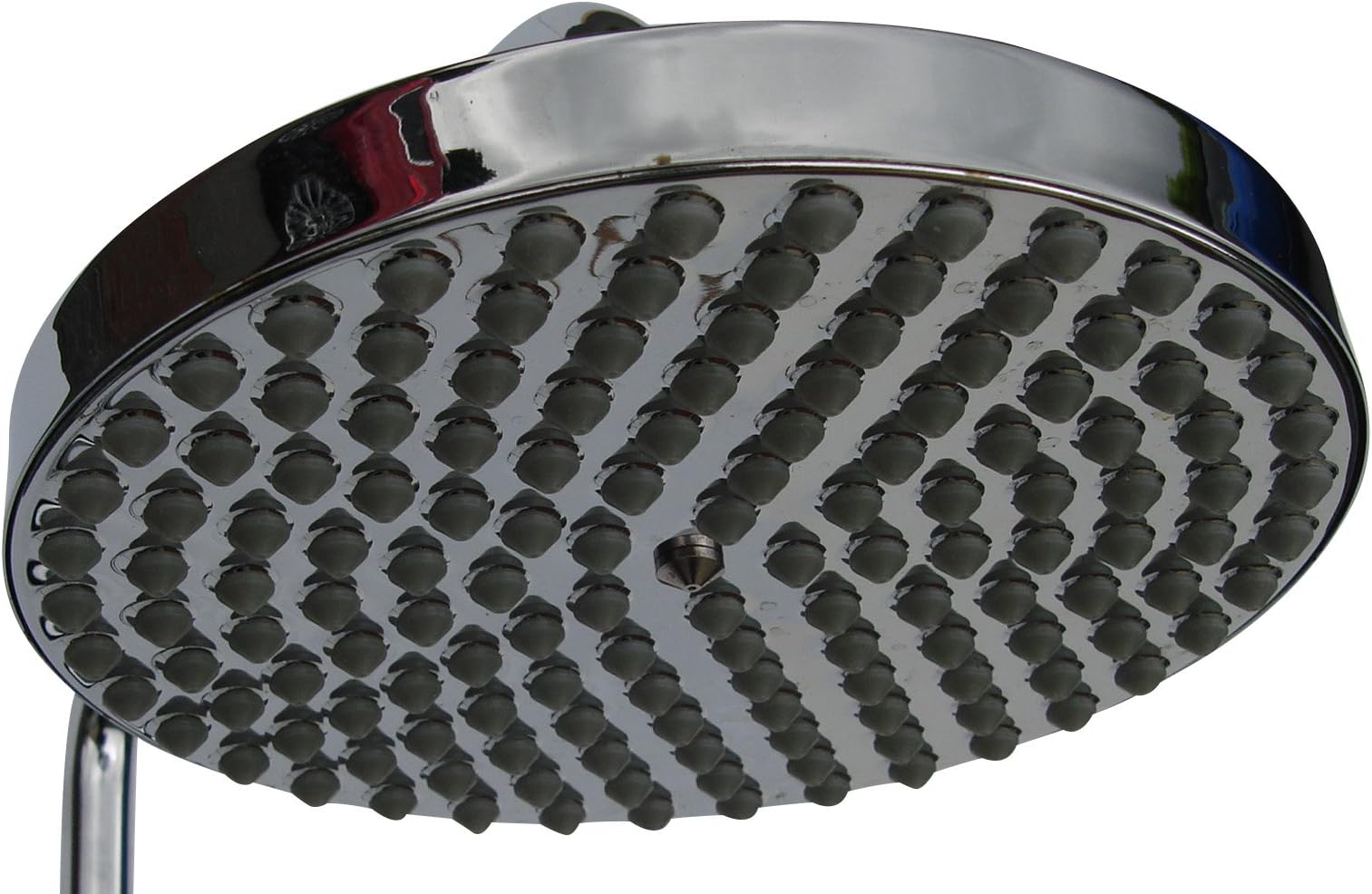 OurTaps Round Rain 'Drench' Shower Head, Rubber Nozzles, Quality Chrome, 19Cms (7.5") Diameter, 1/2"BSP Swivel Joint - 081