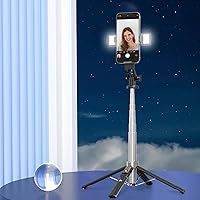 Vista 7 de MYBAT PRO - Trípode para selfie stick con control remoto, 4 en 1 extensible portátil Bluetooth Selfie Stick con luces y trípode para teléfono
