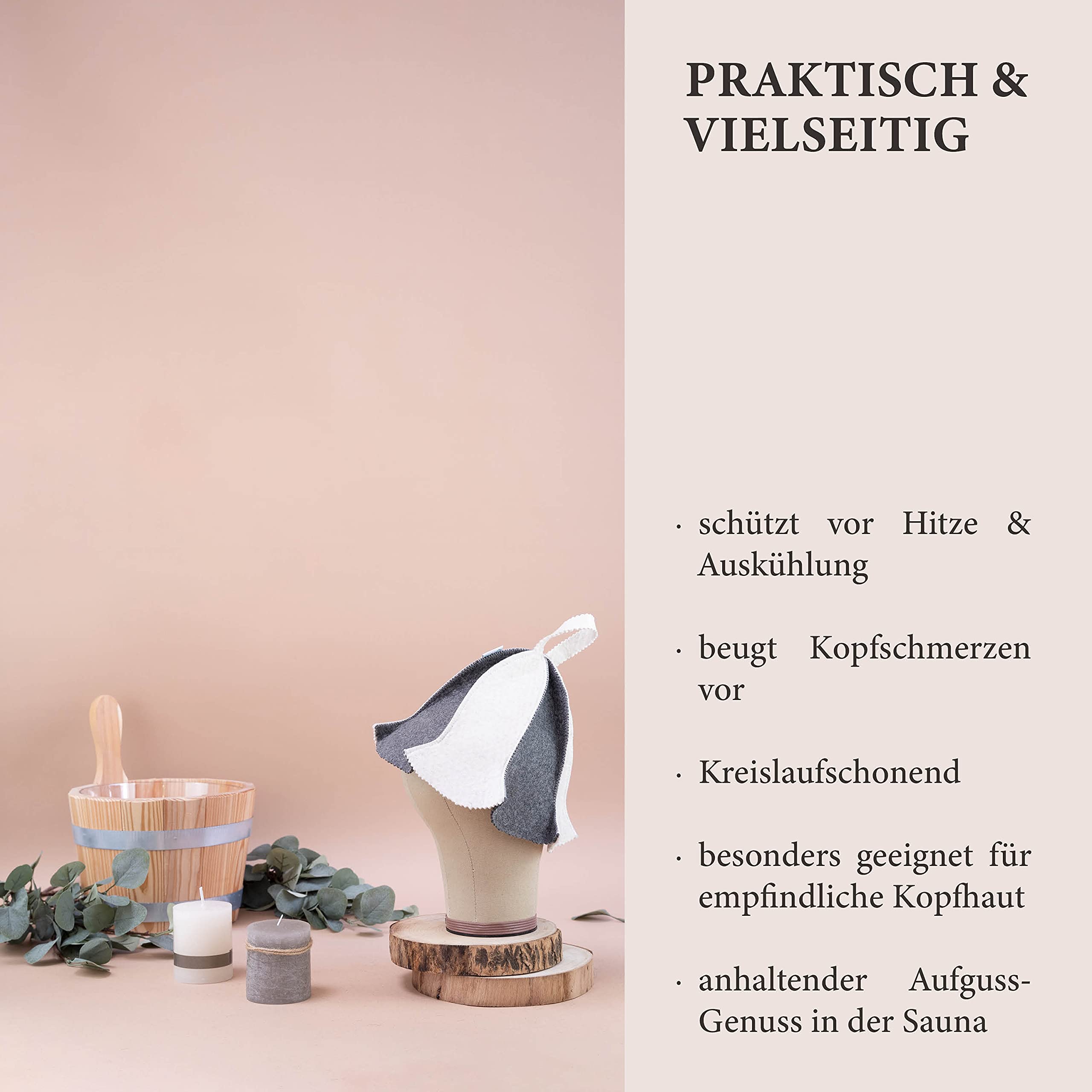 LoWell® czapka do sauny – filcowa czapka dla kobiet i mężczyzn, w zestawie poradnik użytkownika sauny – idealny dodatek do sauny dla wyjątkowego doświadczenia spa – czapka do sauny z motywem Calineczki