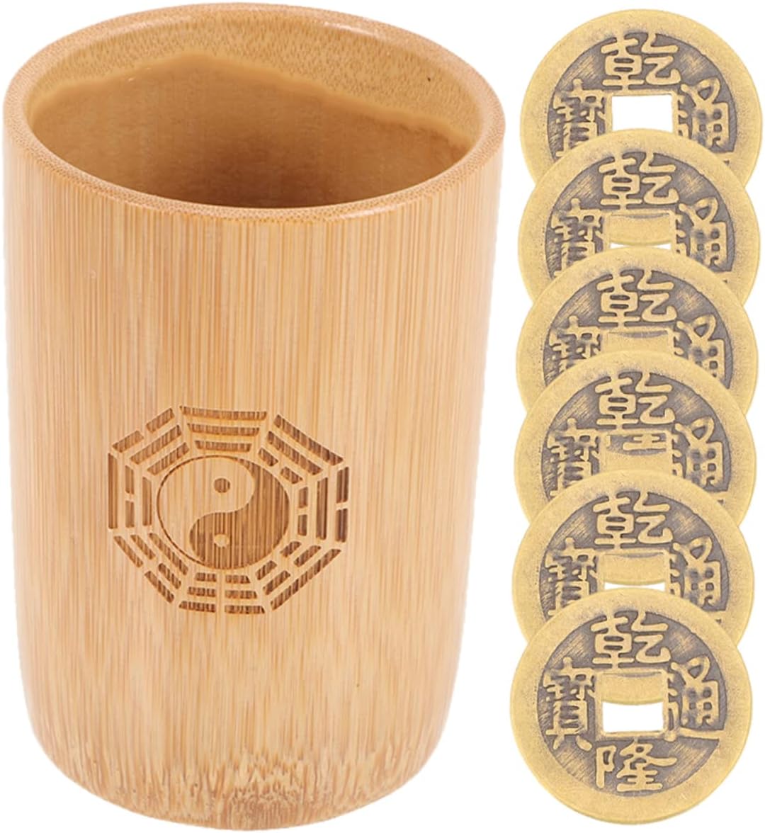 Traditional Chinese Divination Kit Bamboo Tube Hexagram Tool Ching Dice Fortune Telling Game Supplies