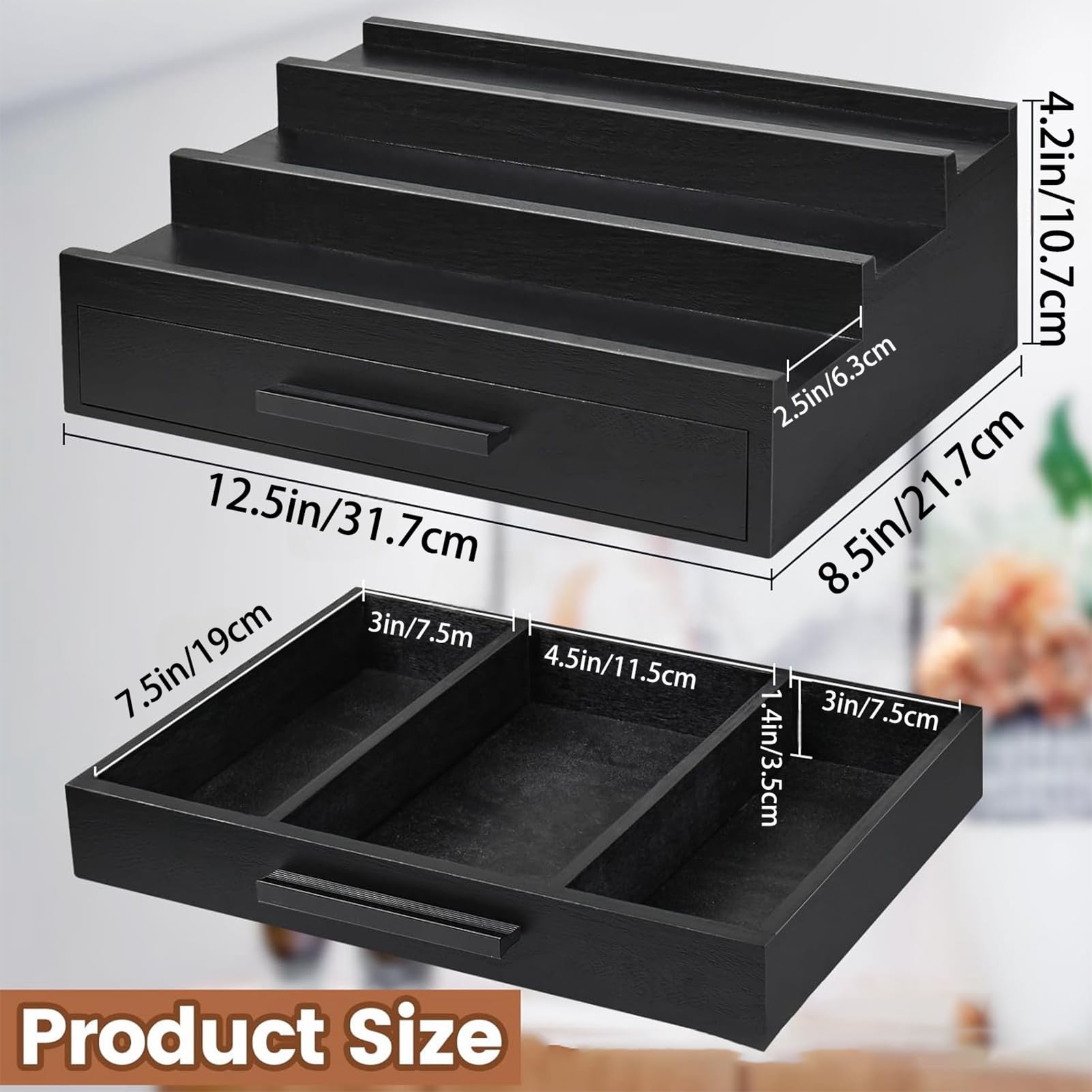 Générique Parfüm-Organizer-Tablett aus Holz – schwarzer Parfümhalter mit | Schubladen | Halterung für Uhren und Schmuck | Halterung für Zimmer, moderne Anzeige, Aufbewahrung für Kosmetik