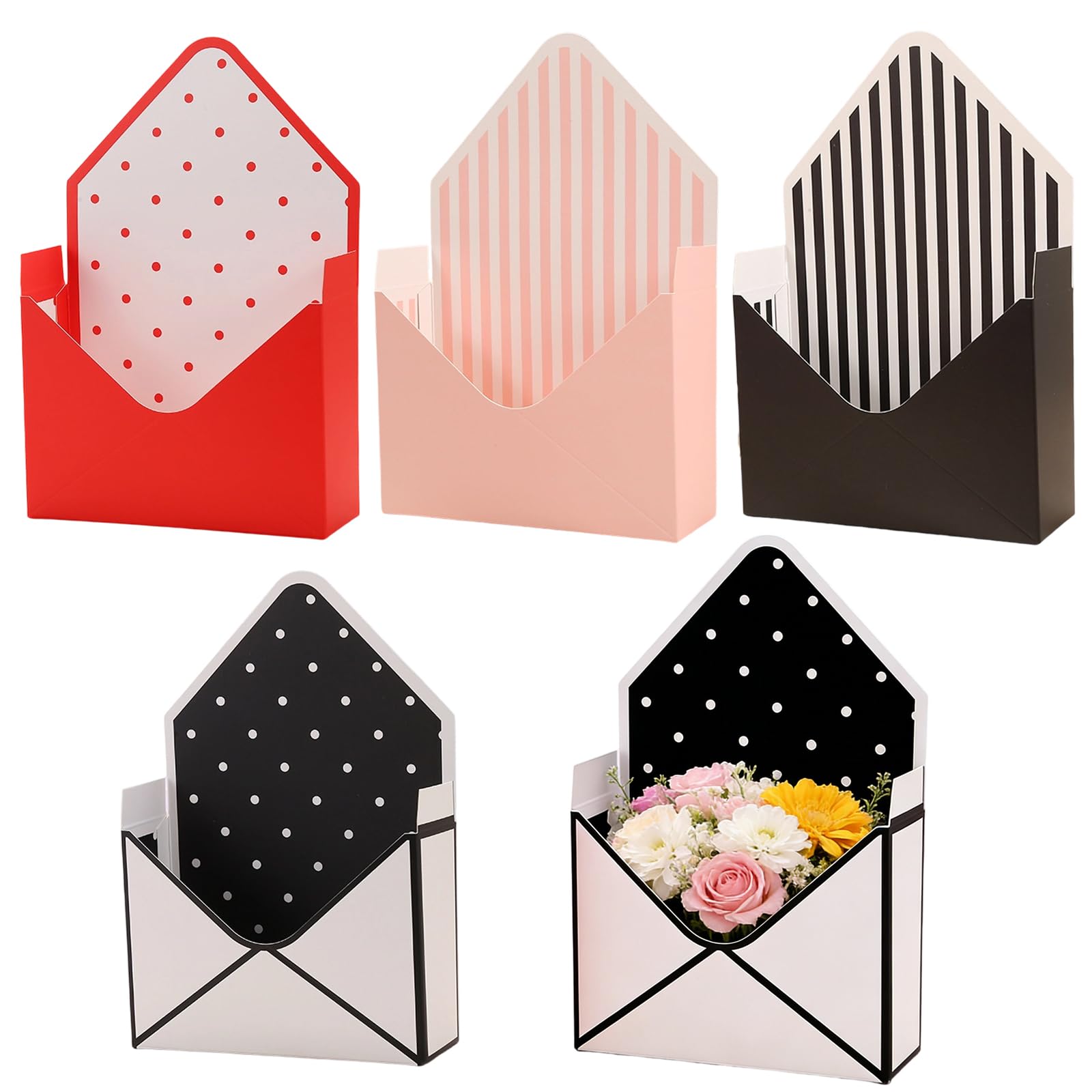 ZHUIGUANGZE Valentine's Day Foldable Flower Bouquet Envelope Boxes Florist Bouquet Wrapping Floral Present Envelopes Corsage Packaging Box for Wedding Mother's Day Birthday Party (4 Pcs)