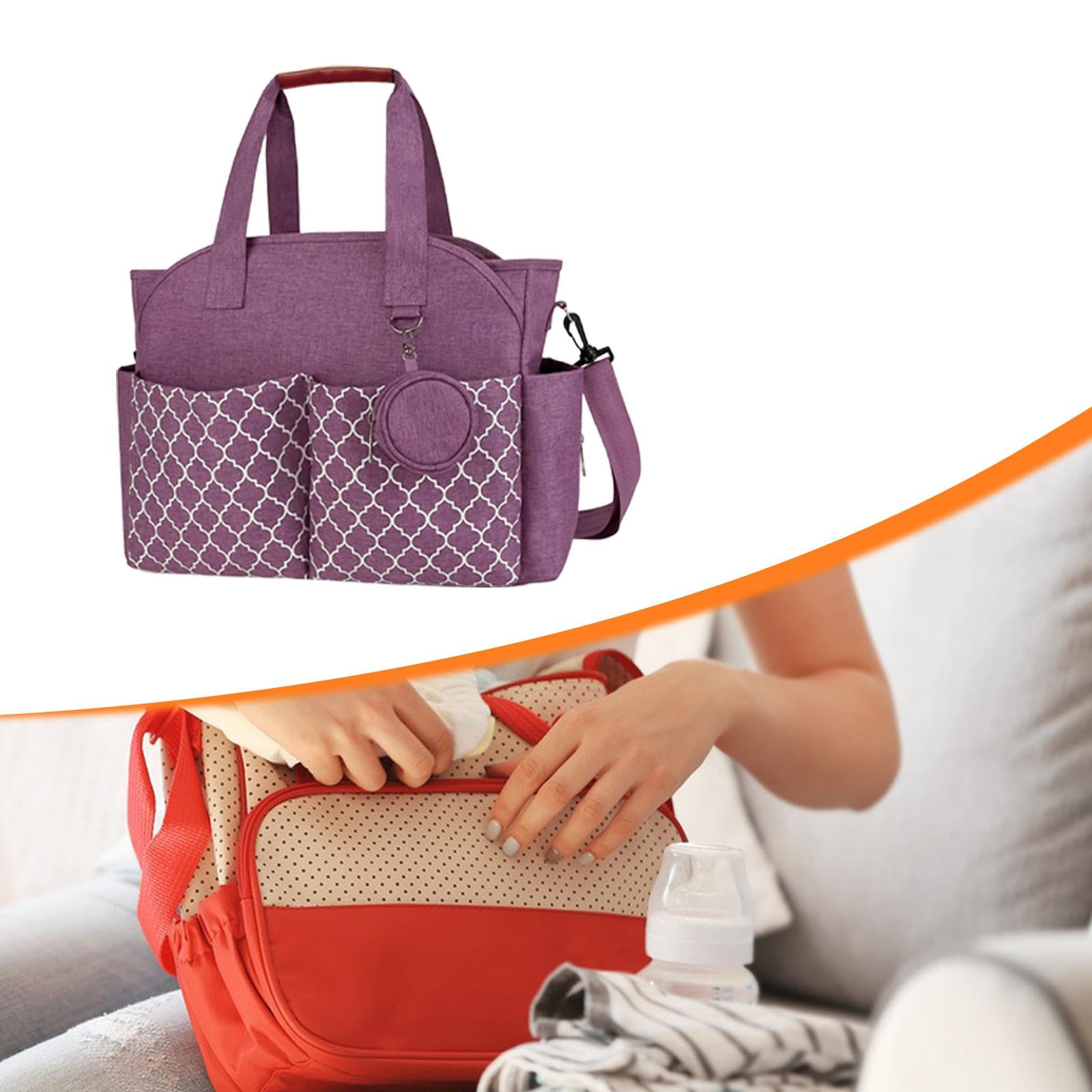 Windel Tasche Schulter Diaper Tote Bag Wickeltasche Tragbar Großes Fassungsvermögen mit Schultergurt aus Frottee für Mütter Unterwegs Reisen, Lila