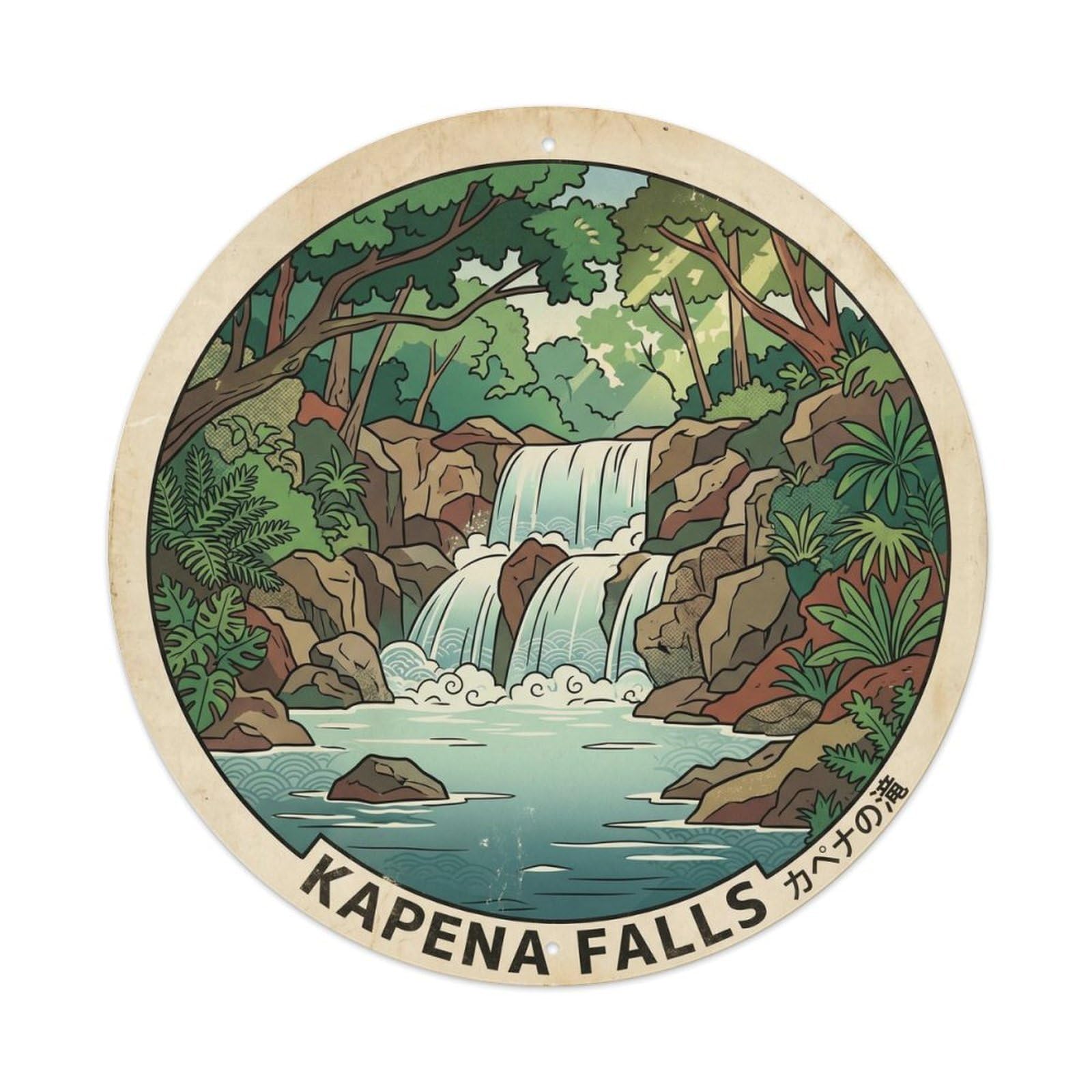 Kapena Falls Hawaii Tropical Trail Rainforest Waterfall Metal Tin Sign