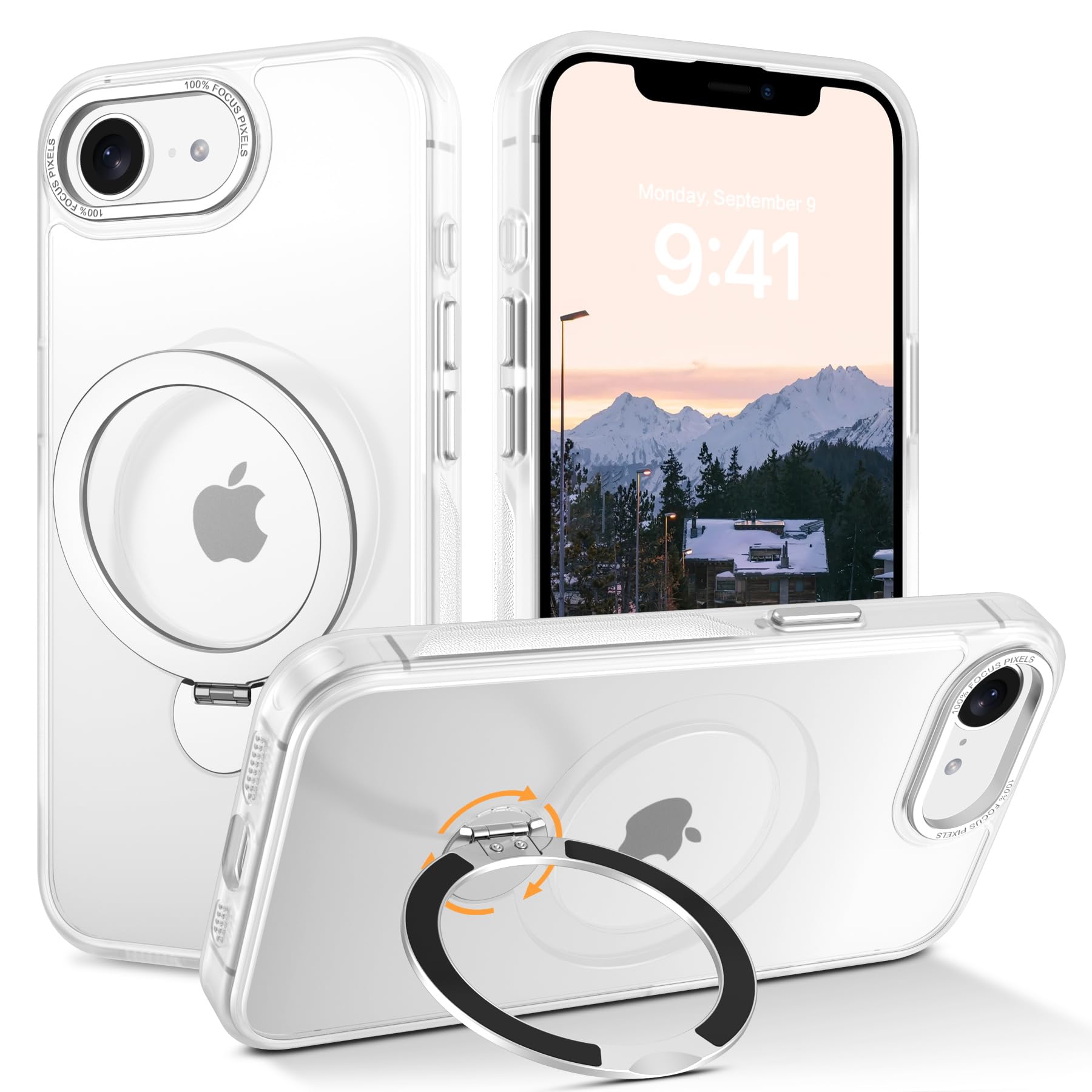 【2025年新登場シリーズ】GaoBao iPhone 16e 用 ケース [定点回転スタンド・超絶安定性] Magsaf対応 半透明 優れの手触り ワイヤレス充電対応 マット 黄変防止 米軍MIL規格 耐衝撃 いphone16e ケース マホケース16e 6.1インチ (ホワイド)