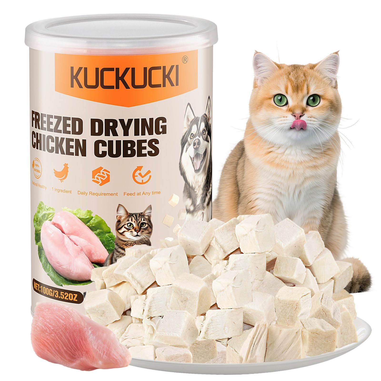 Freeze-Dried Chicken Cat Treats, Chicken Cube Snacks for Pets, Single Ingredient ChickenDog Treat Bite-Sized Pieces