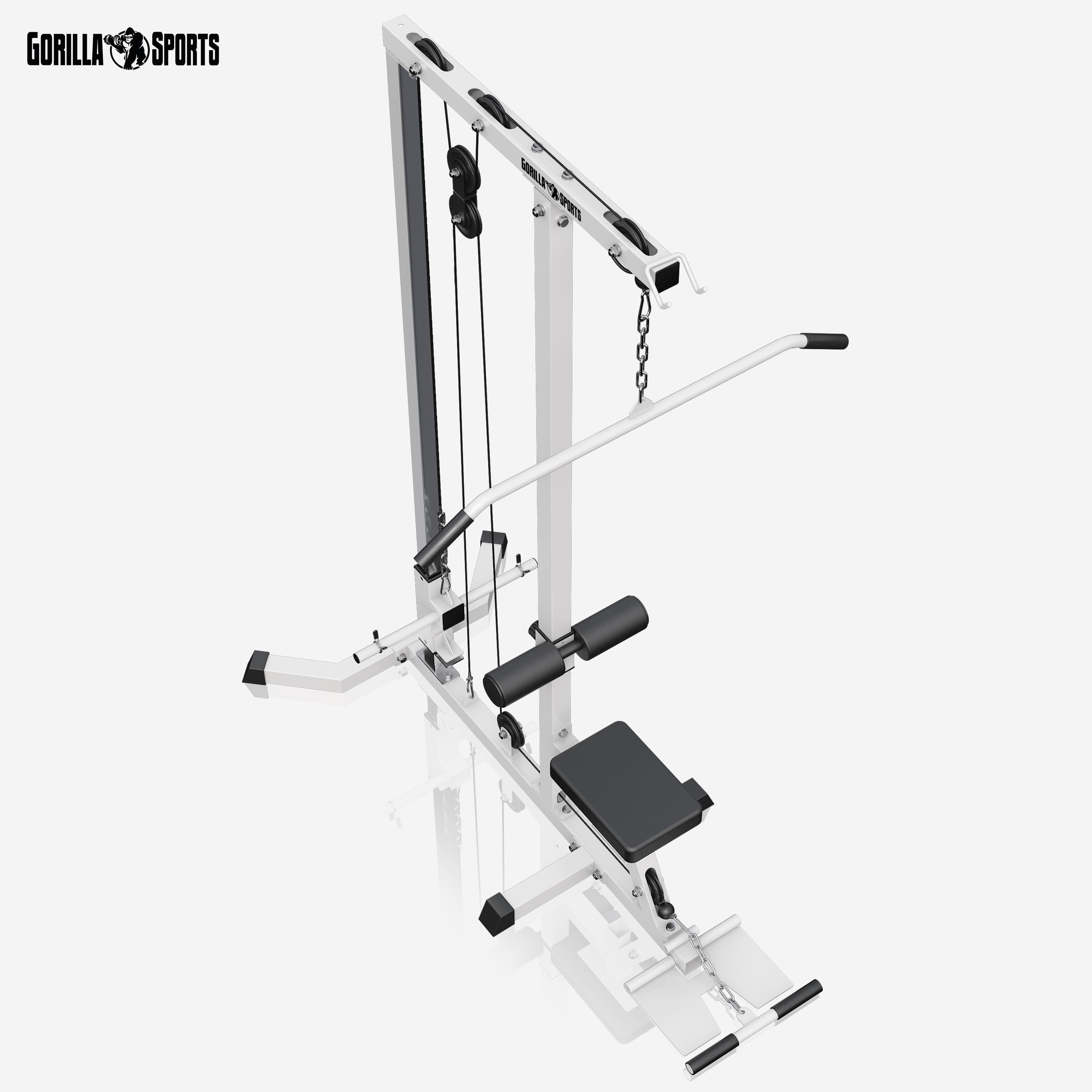 GORILLA SPORTS® Station Tirage Musculation - Ajustable, 2 Poignées, Poulie Haute et Basse, Charge Max 280 kg, Noir / Blanc - LAT Pulldown Machine, Musculation, Dos, Fitness, Materiel, Sport, Maison