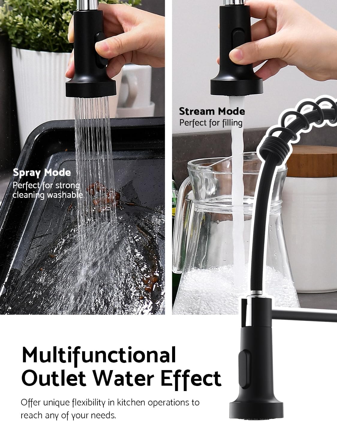 WEWE Matte Black Touchless Kitchen Faucet with Pull Down Sprayer - Motion Sensor Black Kitchen Faucet Spring Single Handle Kitchen Faucets, Stainless Steel Faucet for Kitchen Sink - Image 4