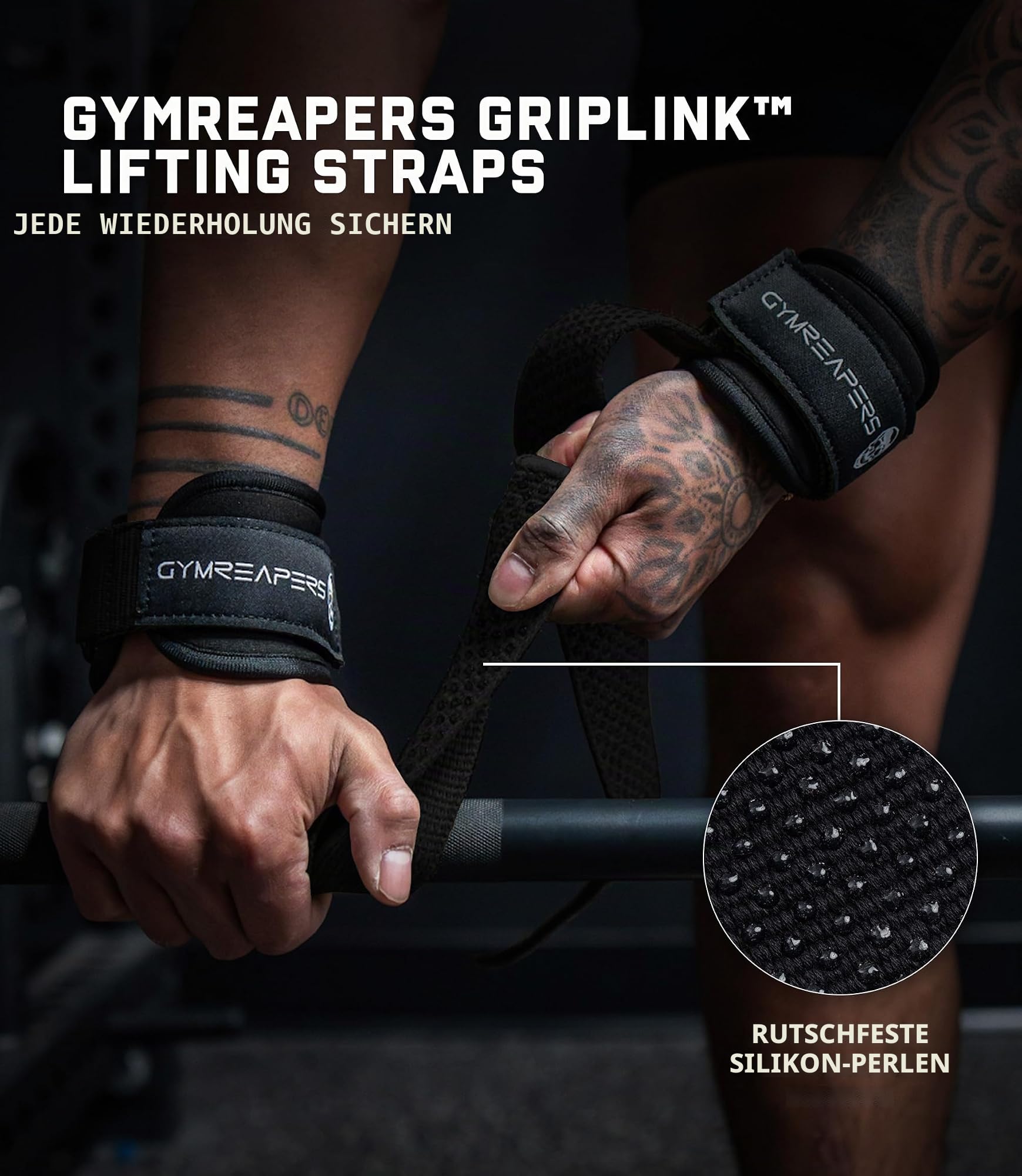 Gymreapers GripLink Gewichthebergurte mit robustem D-Ring und rutschfestem Silikon-Griffperle, verstellbare Unterstützung für Kreuzheben, Powerlifting
