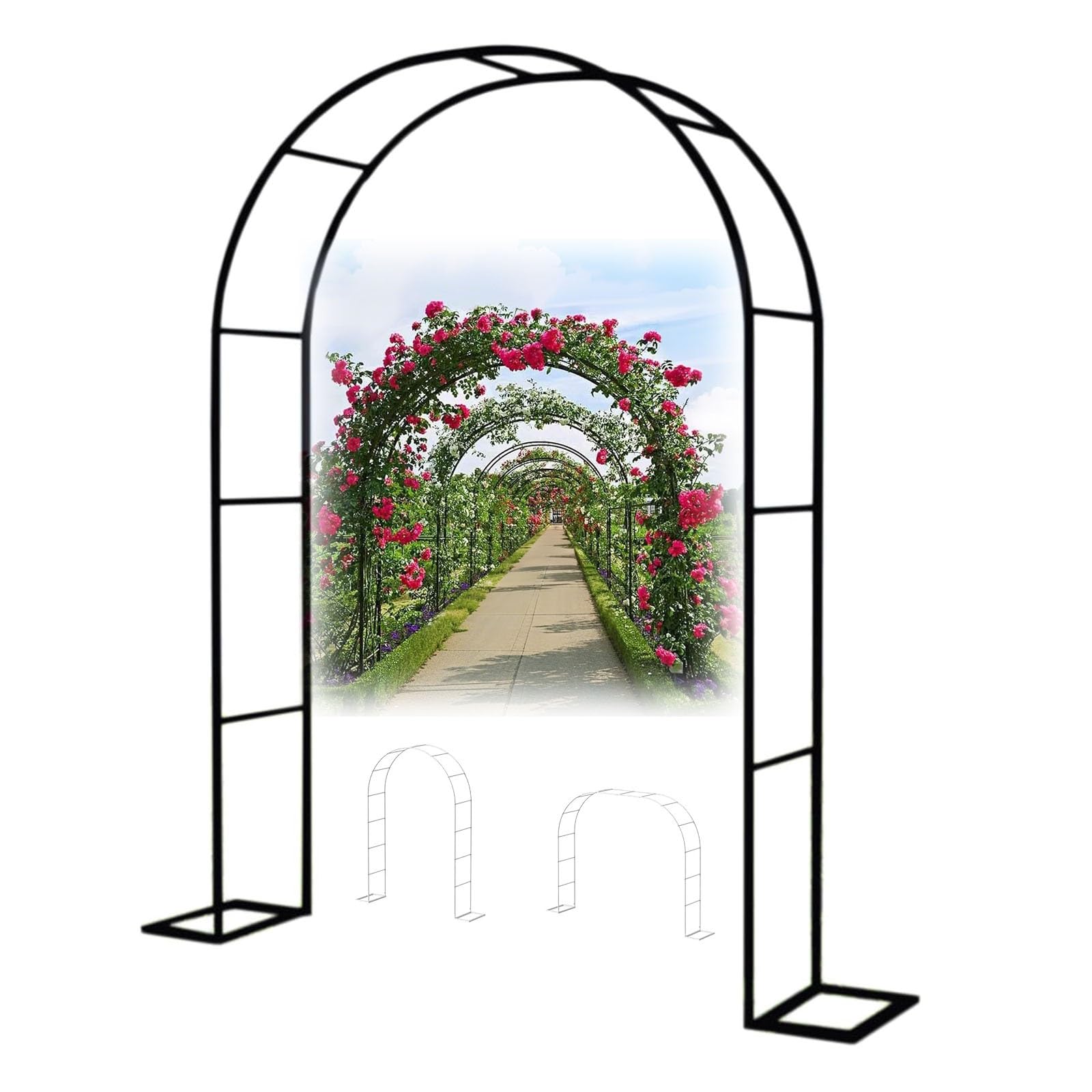 Ljdjrhxh Black Garden Arch Arbour, Metal Arbor Trellis, Wedding Archway Wide 1.0 1.4 1.8 2.0 2.2 2.4 2.6 2.8 3.5 M, Backyard Lawn Pergola Support, Outdoor Patio Décor, Rustproof Plant Stand(W 1.2 X H 2.4 M)