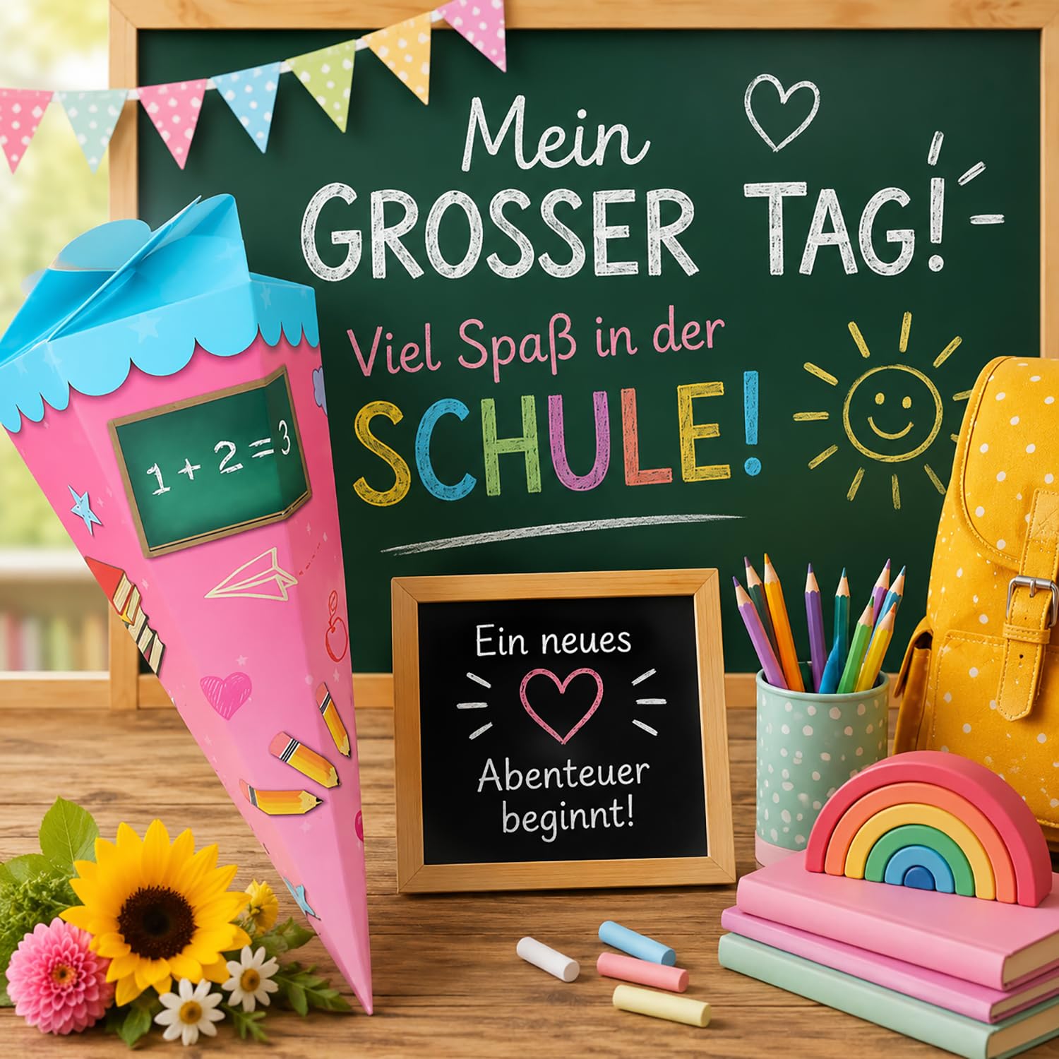 com-four 2 Coni Scolastici 30cm Pieghevole Cartone per Scuola Confezione Regalo