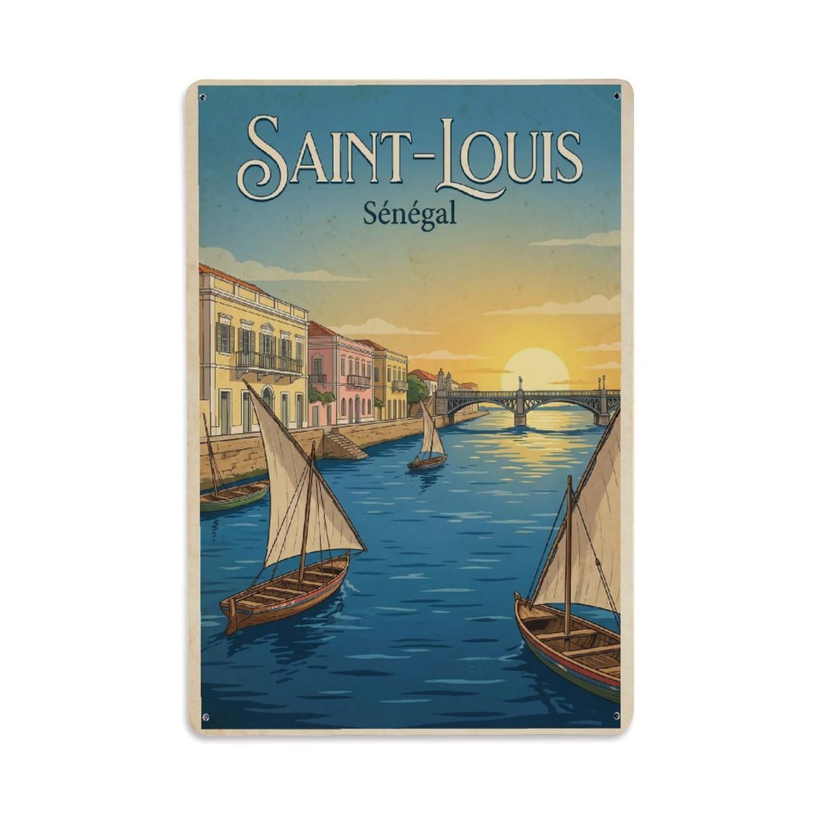 Retro Senegal Saint Louis Travel Metal Tin Sign