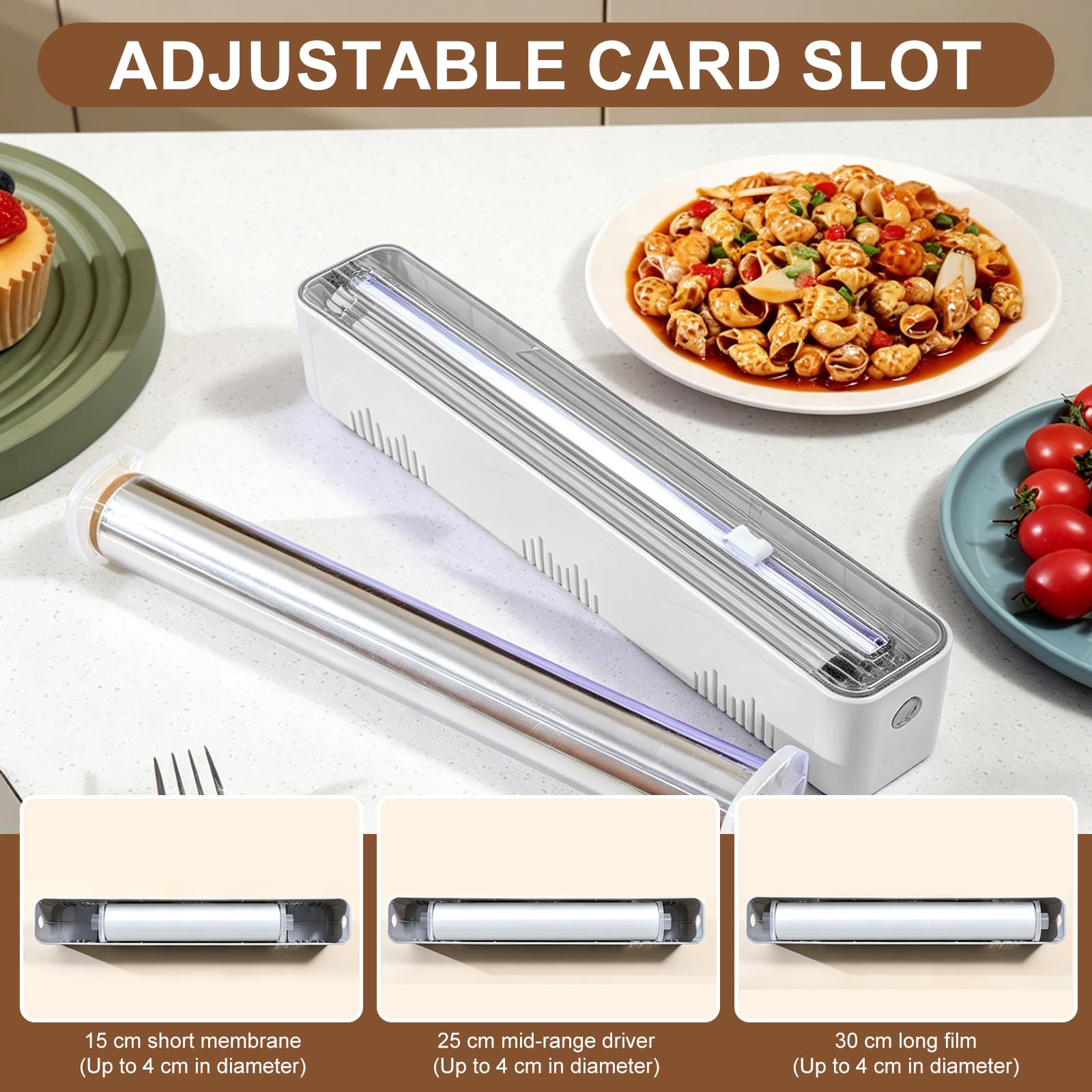 Derouleur Film Alimentaire, Dévidoir Film Alimentaire, Distributeur Films Alimentaires avec Ventouse, Coupe Films Alimentaires pour Papier Cuisson, Papier Aluminium, Blanc
