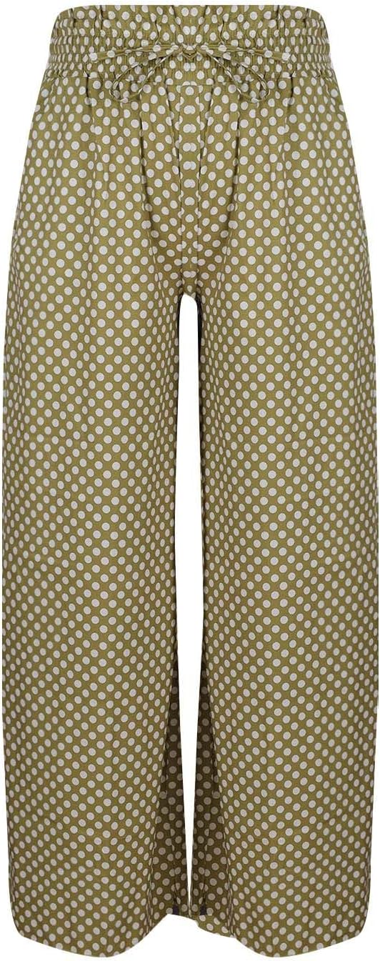 Women's Wide Leg Pants Polka Dots Drawstring High Waist Flowy Palazzo Pants Loose Baggy Beach Pants with Pockets