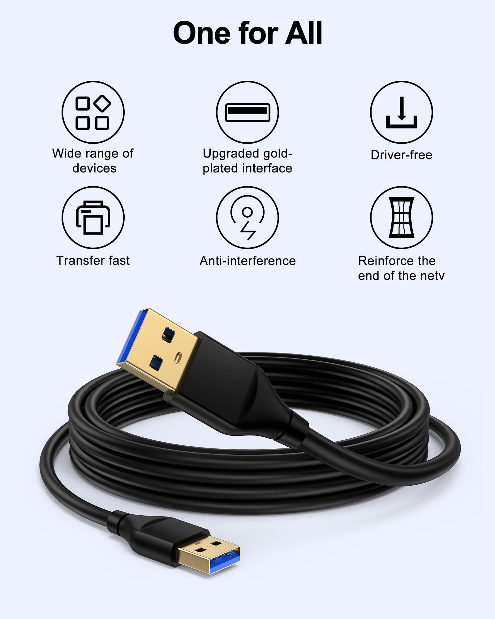 USB-auf-USB-Kabel, 3 m, Stecker auf Stecker, USB-A auf USB-A-Kabel für WD-Festplatten, PC, Mac, Laptop, PS4, Xbox, USB 2.0 Typ A, Impresora langes Usba-auf-USB-A-Kabel
