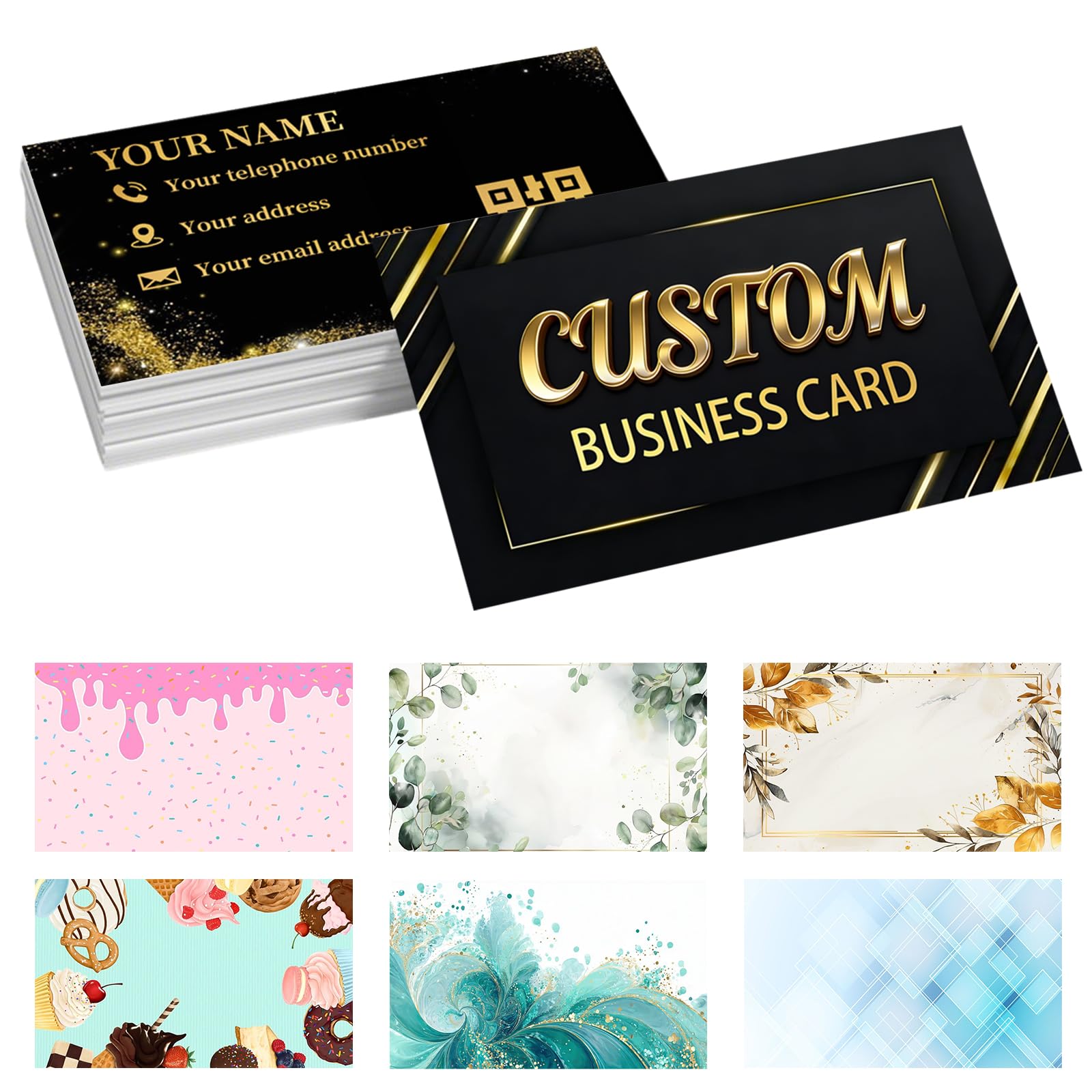 Personalised Business Cards,Business Cards Personalised,Custom Business Cards with Logo Picture Customizable Waterproof for Small 300gsm Matte Paper Front & Back Sides Printed (General Template)