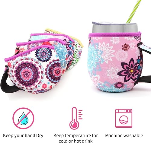 Miniatura 10 de Paquete de 4 fundas aisladas de neopreno reutilizables con asa para copa de vino sin tallo de 12 onzas, tarros Mason de boca regular de 16 onzas