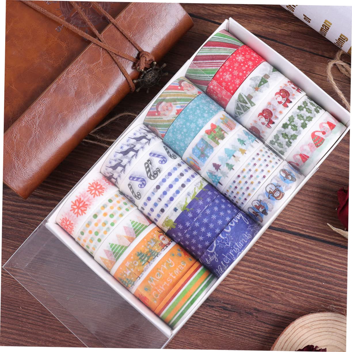 SEWACC 192rollos Cinta Adhesiva para Manualidades De Navidad Washi Tape para Scrapbooking y Decoración Festiva para Tarjetas Sellos De Sobres y Proyectos
