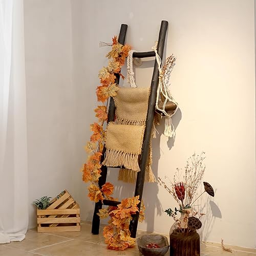 Miniatura 4 de FUIN Escalera de madera de 57 pulgadas, totalmente montada, para sala de estar, soporte decorativo de pared inclinado de granja, soporte de