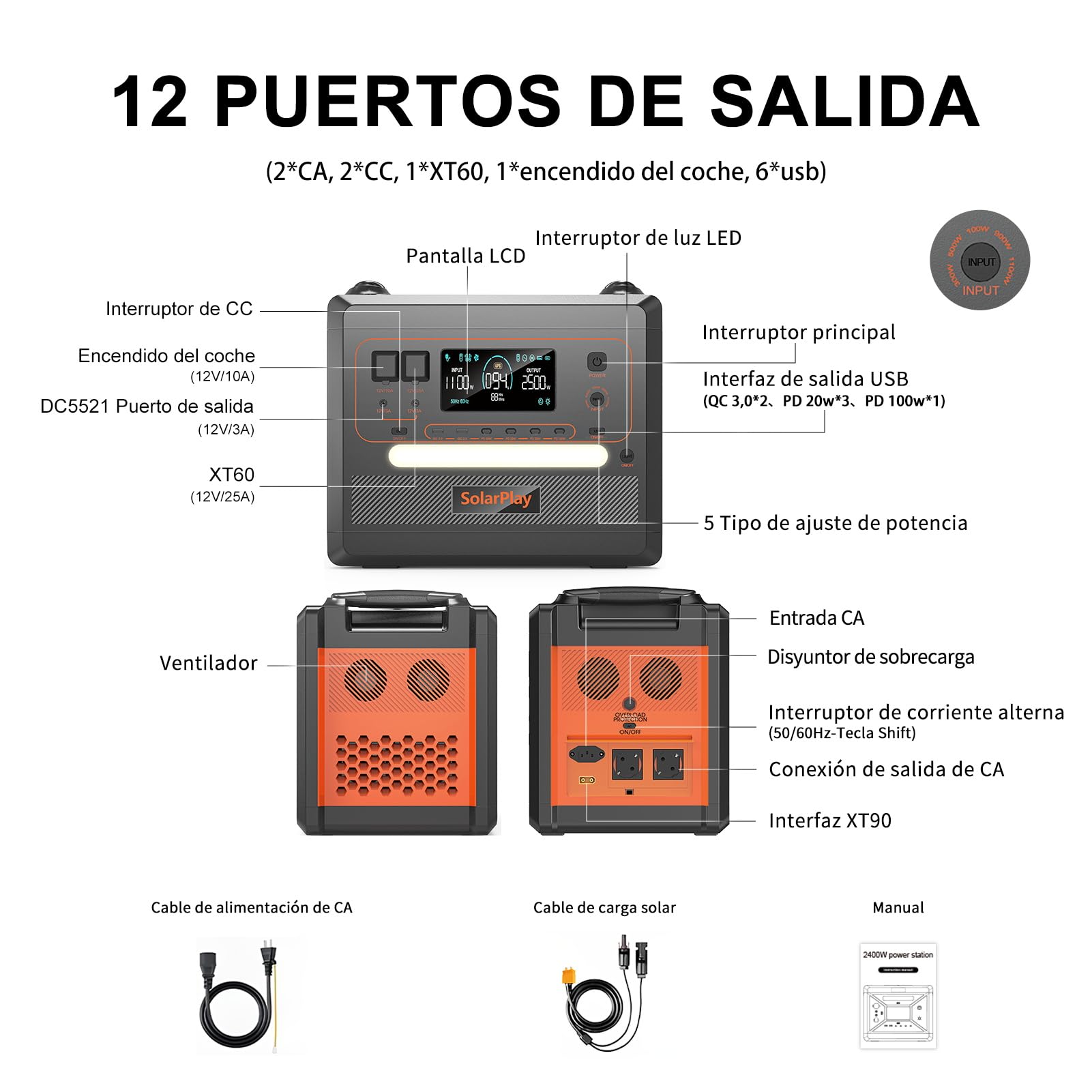 SolarPlay Banco de energía portátil Q2402M 2500W (Q2402M+200W)