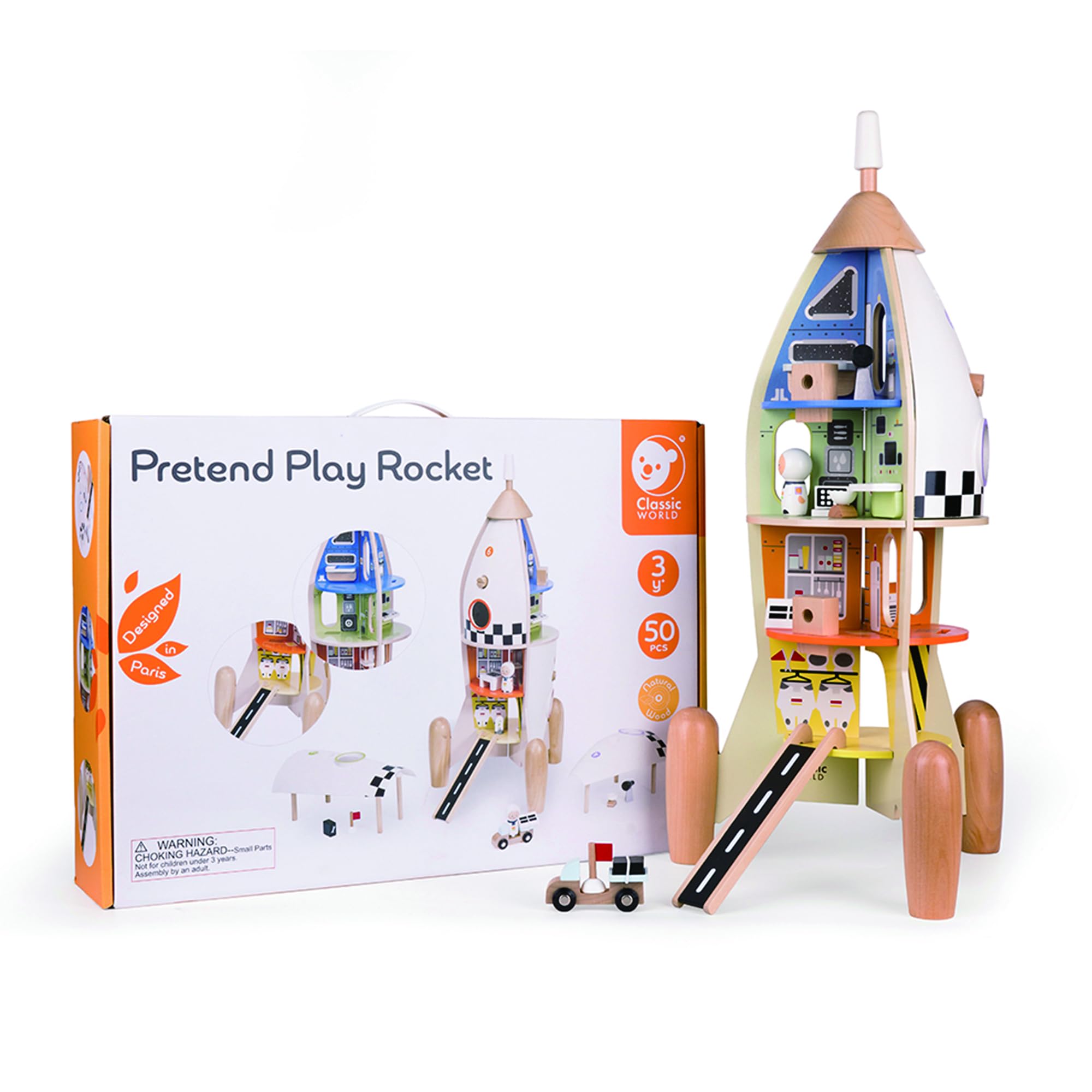 Classic World Spielzeug Rakete ab 3 Jahren, 69 cm hohe weiße Kinder-Rakete 12 Räume | Kinderspielzeug für Jungs und Mädchen