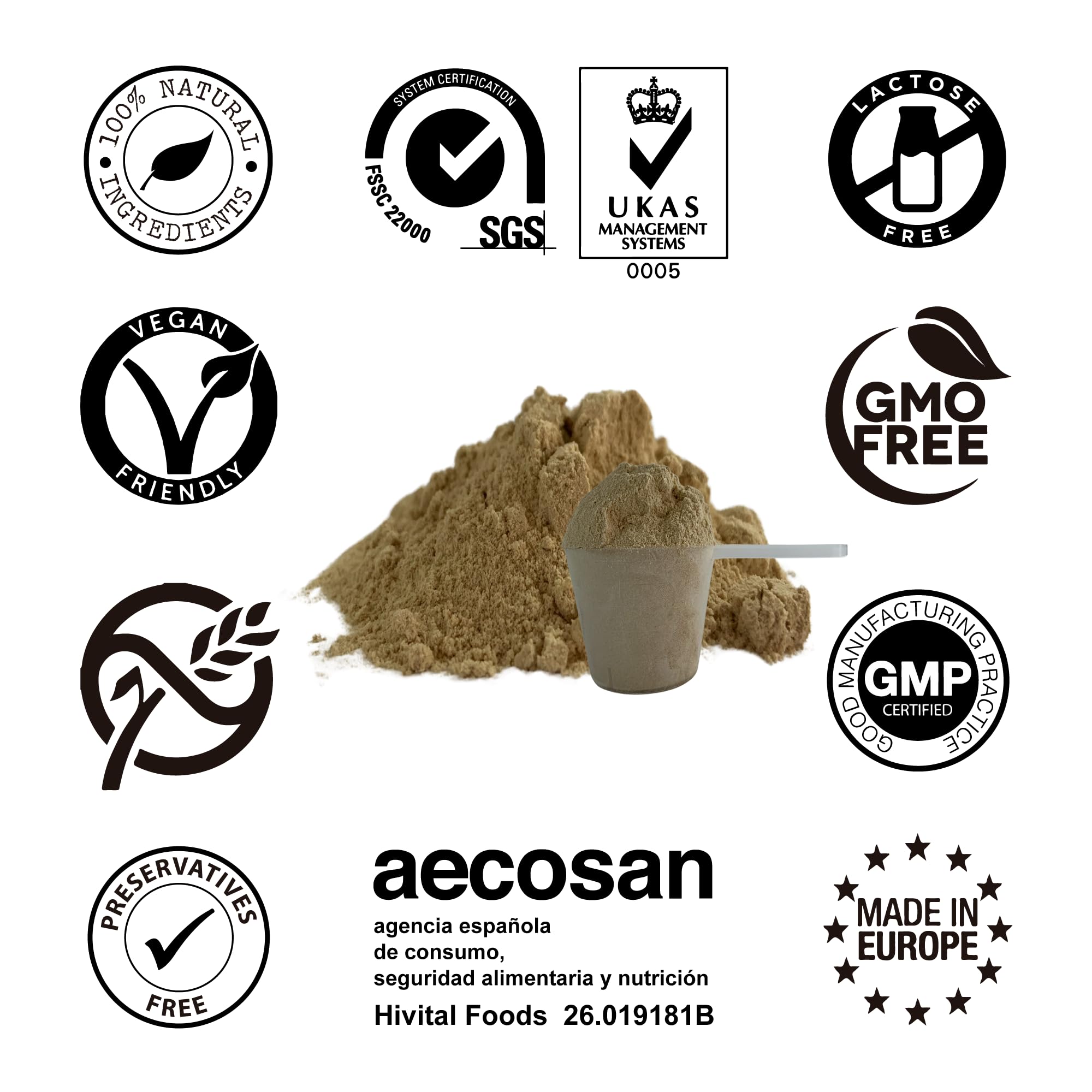 Proteine Vegane 990 g per 1 mese di trattamento. 24 g di Proteine Naturali al giorno. Protein a base di Isolato di Pisello e Concentrato di Riso. NEUTRO. Senza soia. Prodotto in Europa da HIVITAL