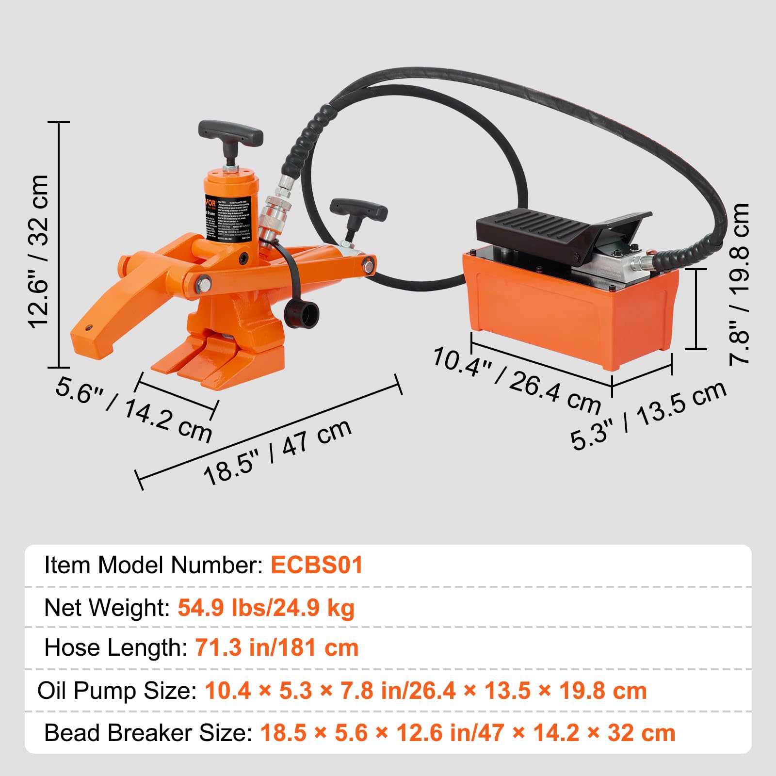 VEVOR Stallonatore Idraulico, Stallonatore per Pneumatici da 1000 PSI con Pompa a Pedale in Metallo, Strumento stallonatore in Acciaio per carichi Pesanti per trattori, Camion, Autobus, Tosaerba, ATV