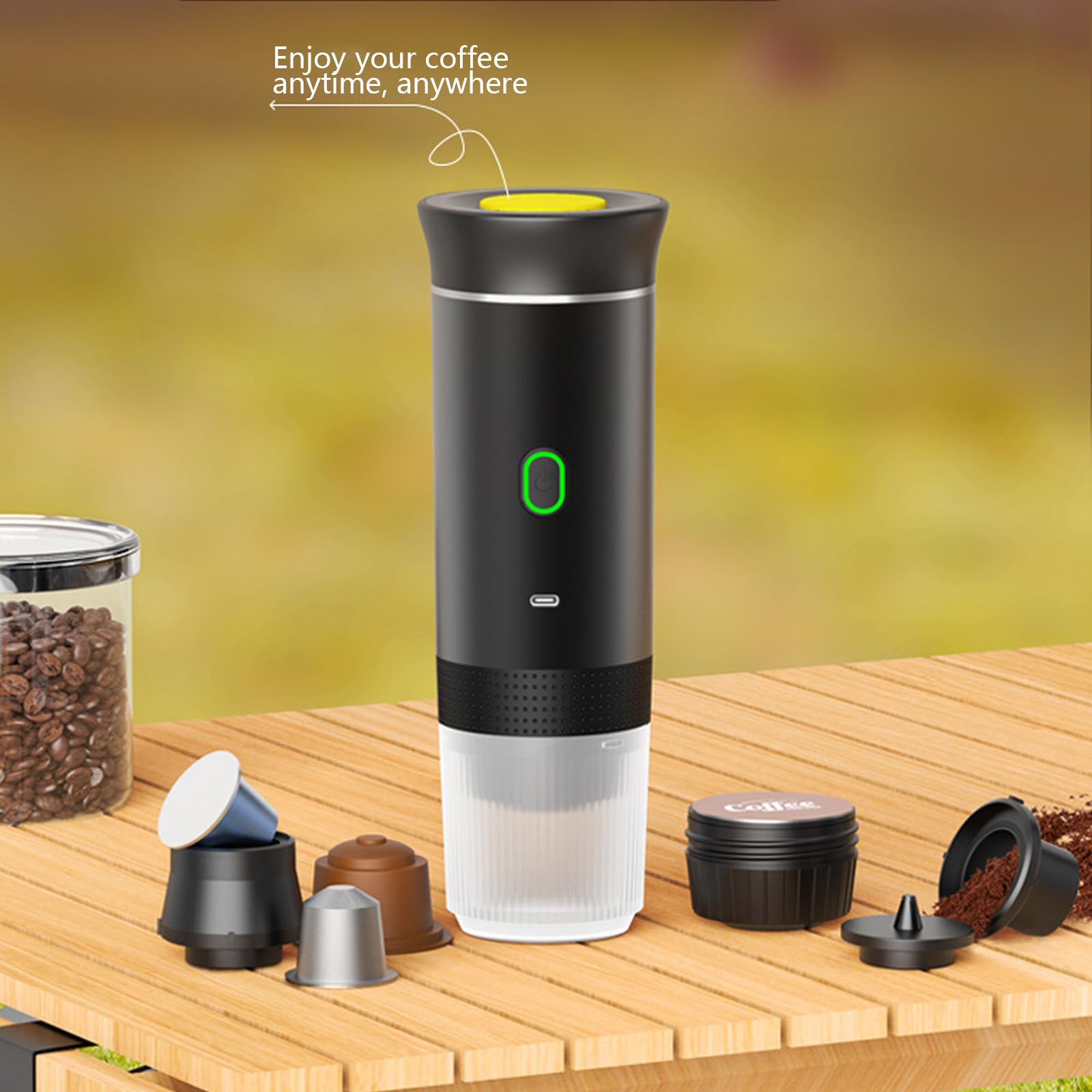 Macchina da Caffè Espresso Portatile, Macchina per Caffè Espresso Elettrica 3 in 1, 60ml Caffettiera Elettrica da Viaggio con Batteria per 12V Auto e Camion e Campeggio