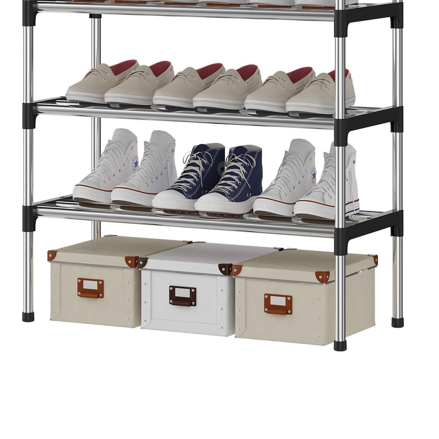S-506 Scarpiera a 8 Ripiani, Scaffale Portascarpe, Organizzatore per Scarpe per 16-24 Paia di Scarpe, 30 x 56 x 140 cm, 16mm Addensare Extra Pipa, Corridoio, Camera da Letto (Argento)