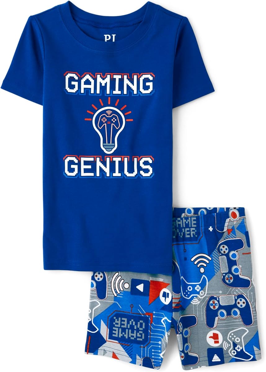 The Children's Place Conjunto de pijama de 4 piezas con camiseta de manga corta y pantalones cortos para niño, 100 % algodón