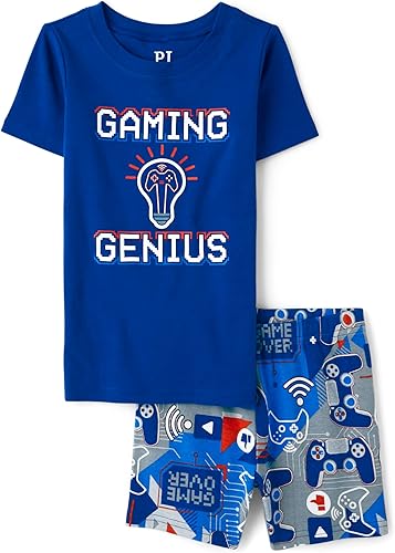 The Children's Place boys Short Sleeve Top And Shorts Snug Fit 100% Cotton 2 Piece Pajama Set