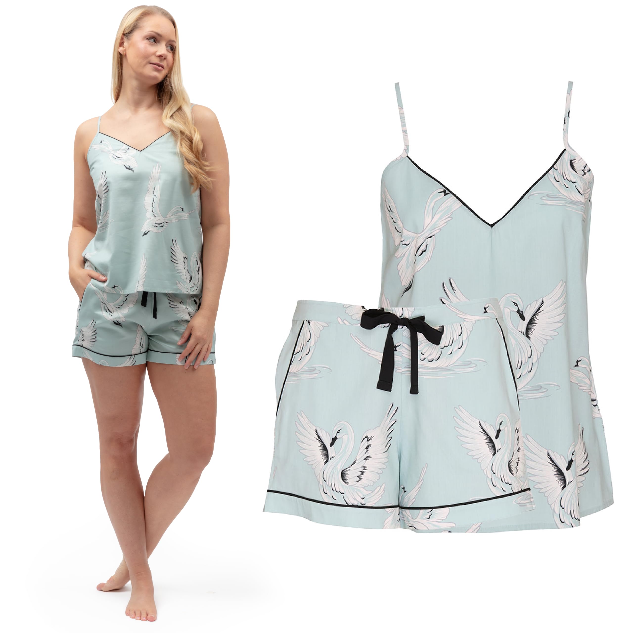 Cyberjammies Women's Grace Swan Grace Swan Print Cami And Shorts Set | Soft Cotton Modal Pyjamas, Breathable Nightwear & Pjs Set