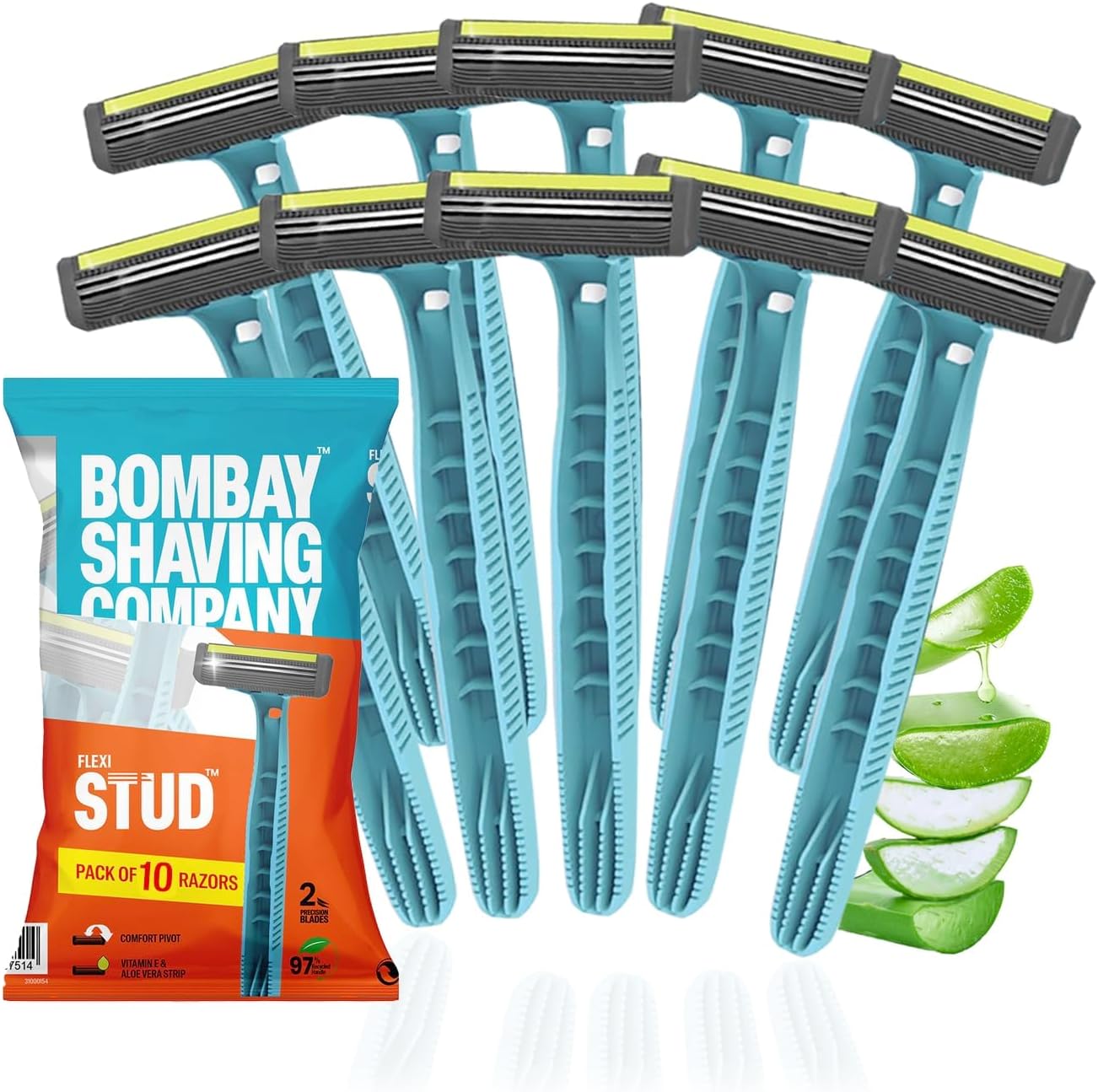 Bombay Shaving Company Flexi Smooth Stud Razor - 5 Pcs x 2 | Disposable Razor for Men with Pivot Head | Aloe Lubra strip | Manual Shaving Razor for Men