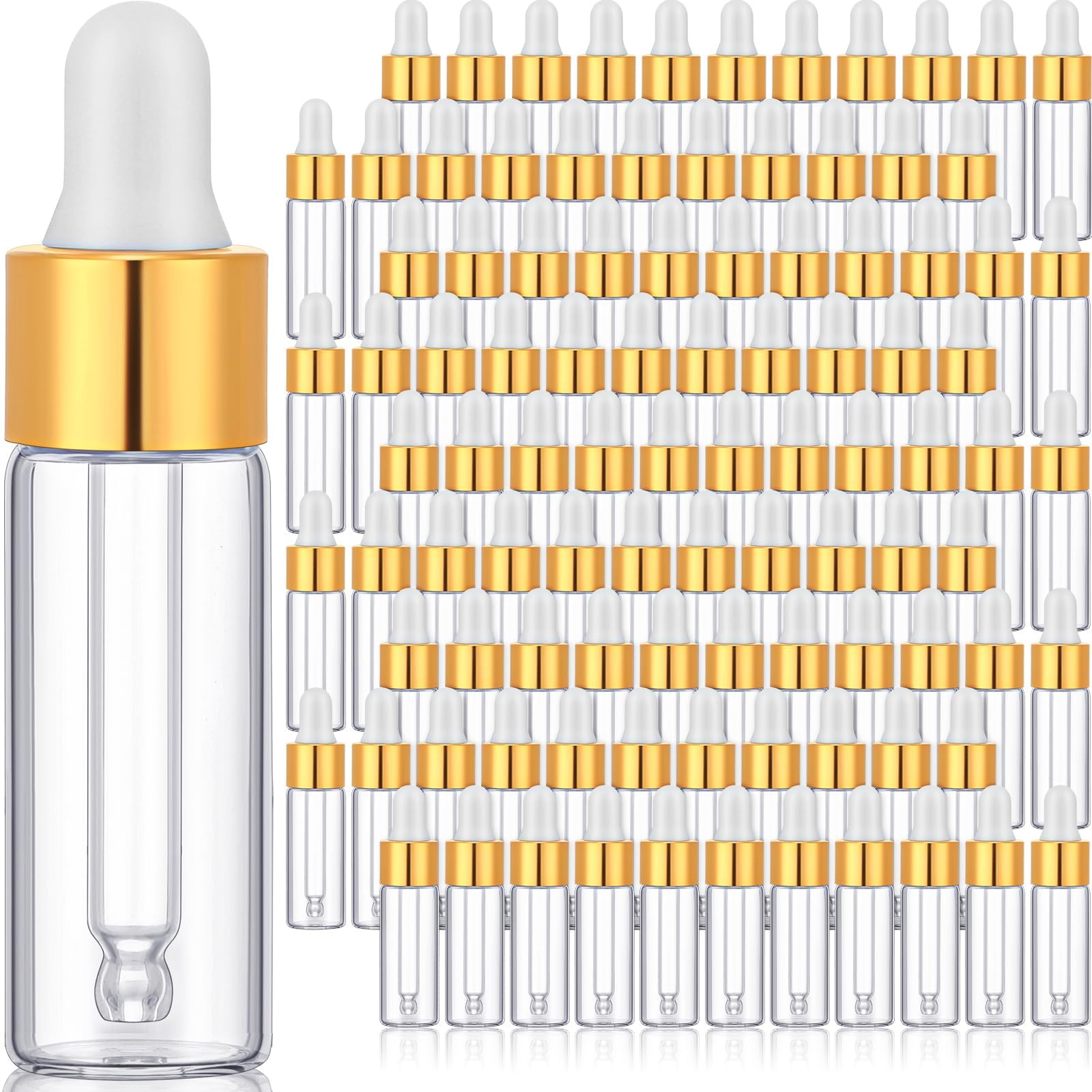KASTWAVE Glass Dropping Bottles, 50 Pcs Mini Essential Oil Dropper Bottles, with Black Cap Tiny Storage Jar, with Dropper for Perfumes Cosmetic Liquid Aromatherapy Lab (Clear, 5 ml)