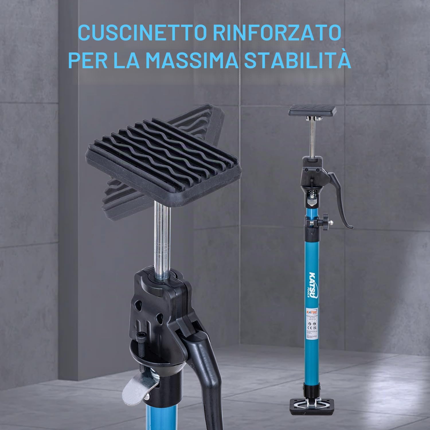 KATSU Tools Supporto telescopico per soffitto, confezione da 2, 125-290 cm, in acciaio, capacità di carico 40 kg, per posizionamento, tenuta e fissaggio di cartongesso