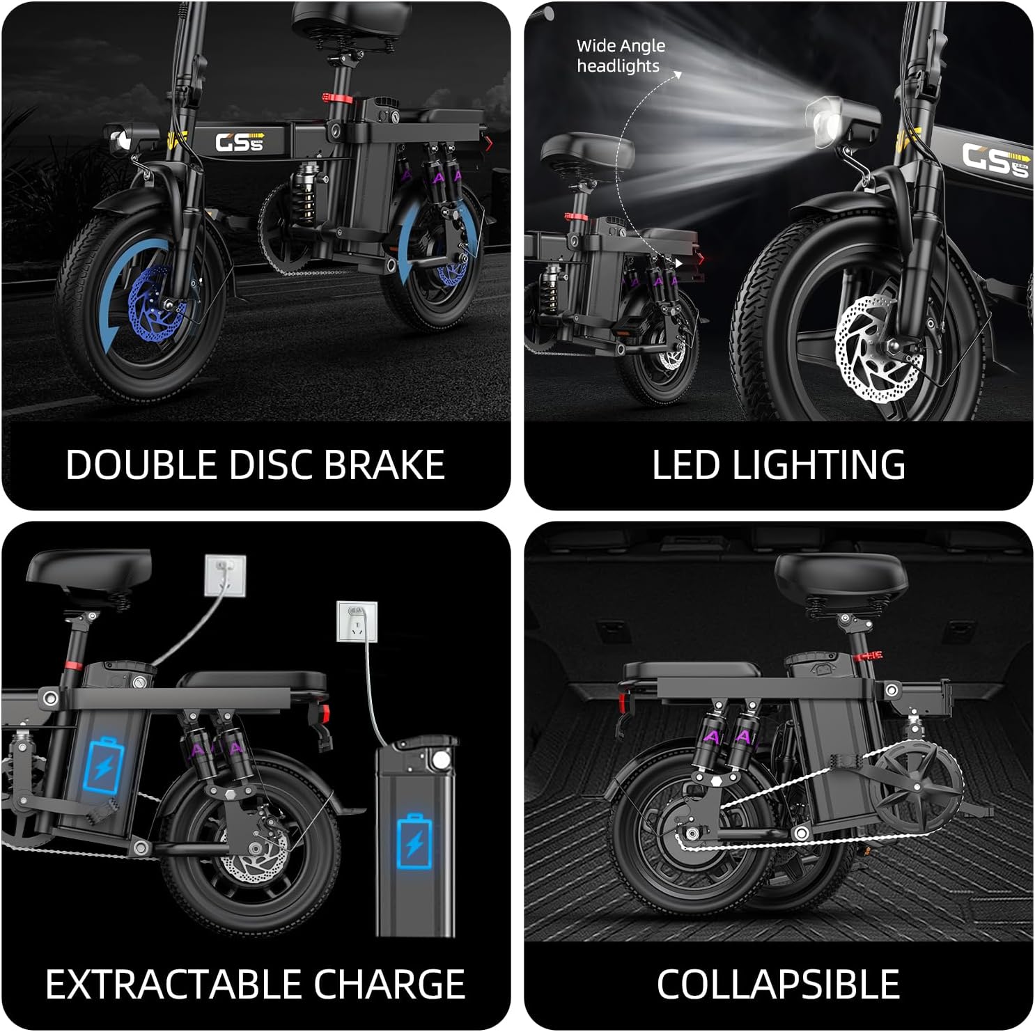 Heavy-Duty Foldable Electric Bike for Adults with 7-Shock Suspension, 500+ lbs Capacity, 740W Motor, 25MPH, 720Wh Battery, 20 Mile Range, 14“ Fat Tires Commuter Electric Bicycles for Road Mountain Heavy-Duty Foldable Electric Bike for Adults with 7-Shock Suspension, 500+ lbs Capacity, 740W Motor, 25MPH, 720Wh Battery, 20 Mile Range, 14“ Fat Tires Commuter Electric Bicycles for Road Mountain
