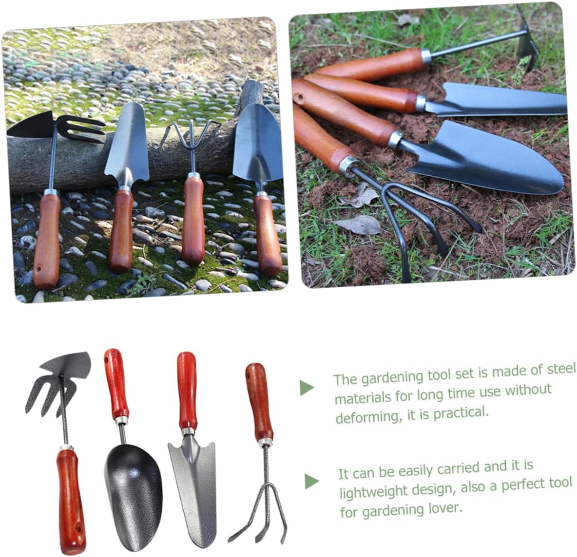 4pc Heavy Duty Gardening Tool Set Garden Spade Hoe Small Rake Trowel Perfect for Gardeners