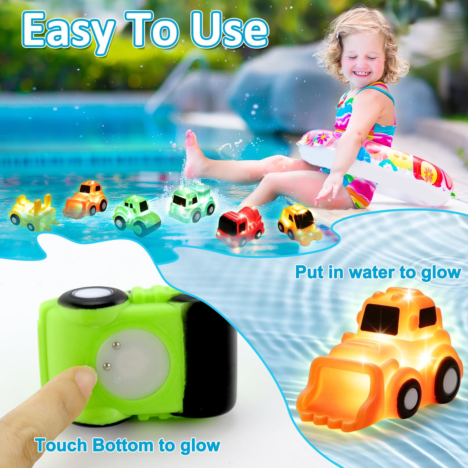6 giocattoli da bagno luminosi | Set di giocattoli galleggianti a LED per vasca da bagno, giocattolo sensoriale, giocattolo da bagno luminoso