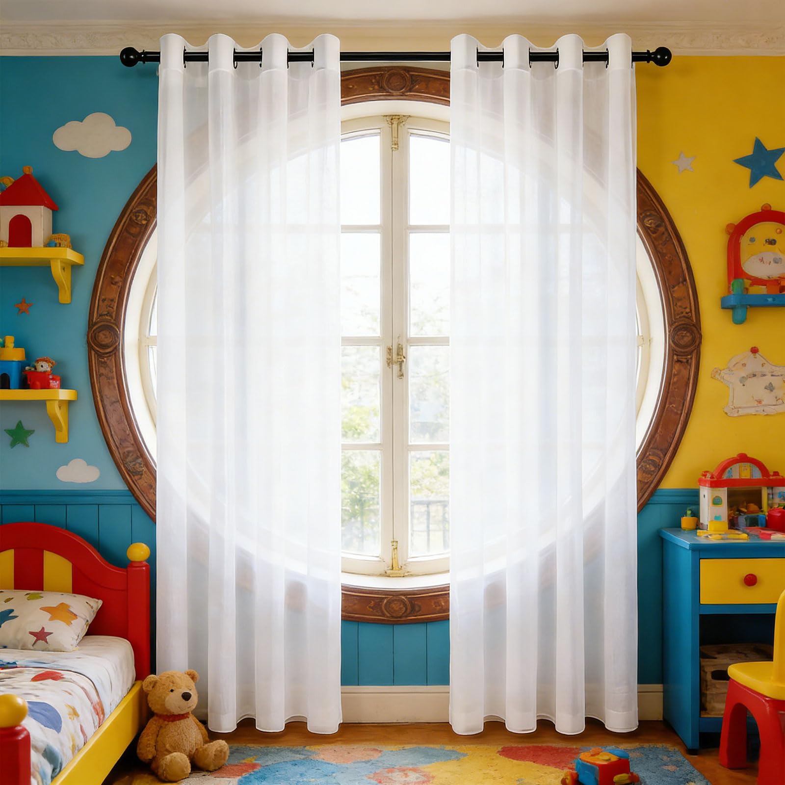 GUOJUN Halbtransparente Vorhänge 110 x 230 cm Weihnachten Dekoration, mit Ösen Transparent Vorhang für Wohnzimmer Schlafzimmer, Weiß