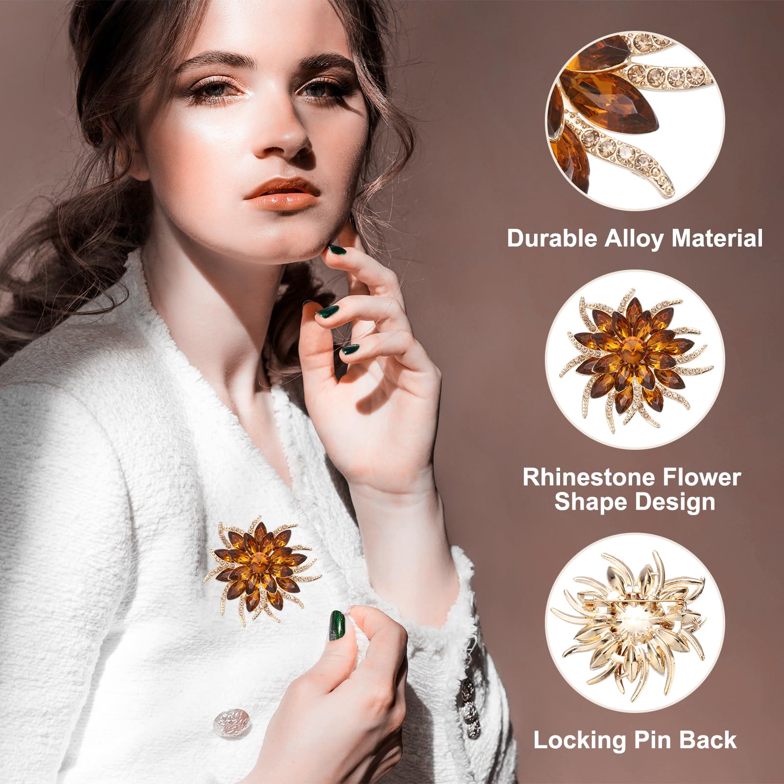 PATIKIL Set Di Spille A Fiore Con Cristalli, 2 Stili Spille Da Giacca Moda Cristallo Girasole Kit Per Abiti Da Donna Vestiti Abito Bouquet Cappotto Craft Party, Bianco/Champagne
