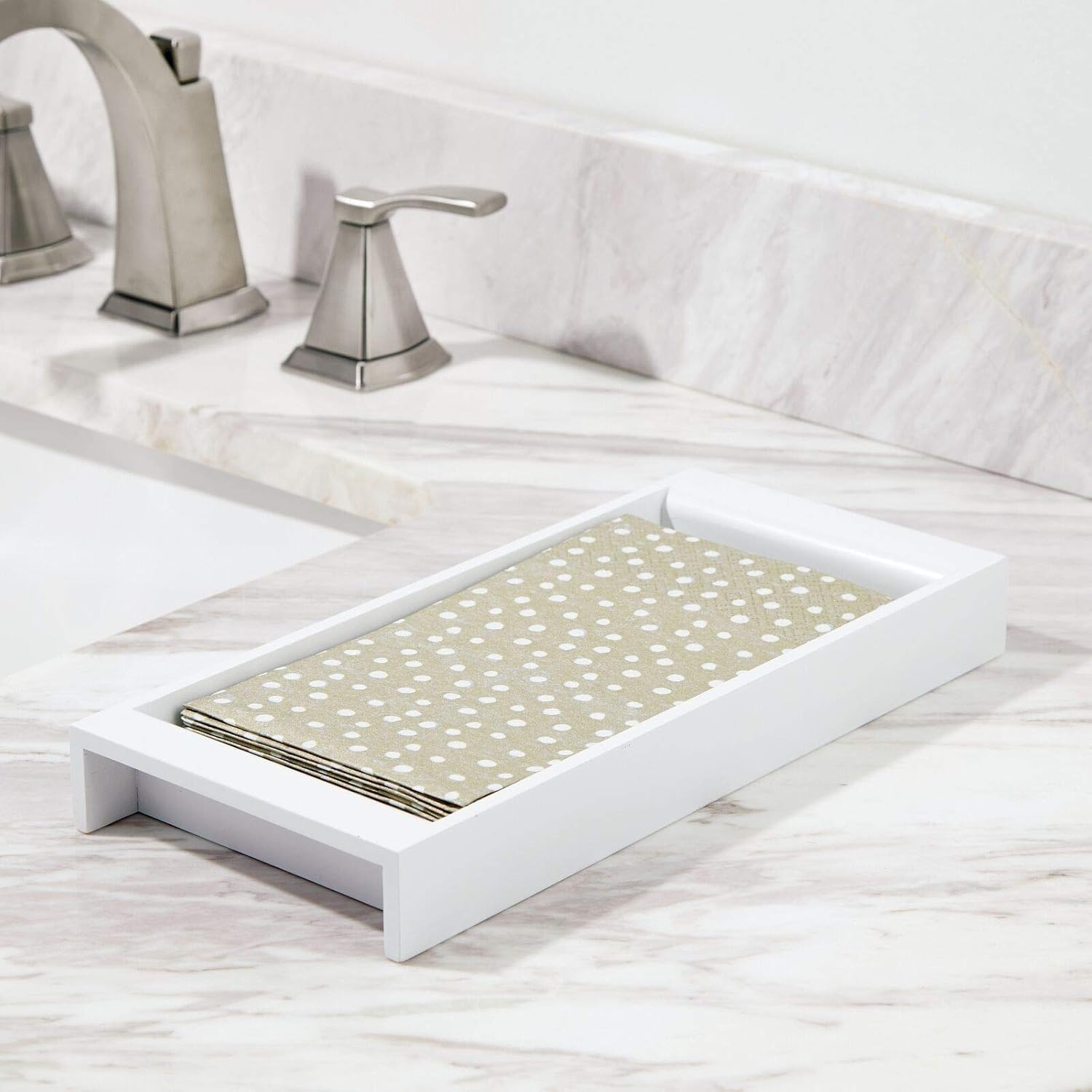 mDesign Small Wooden Tray, 5" x 11" x 1.23" High, White image 2