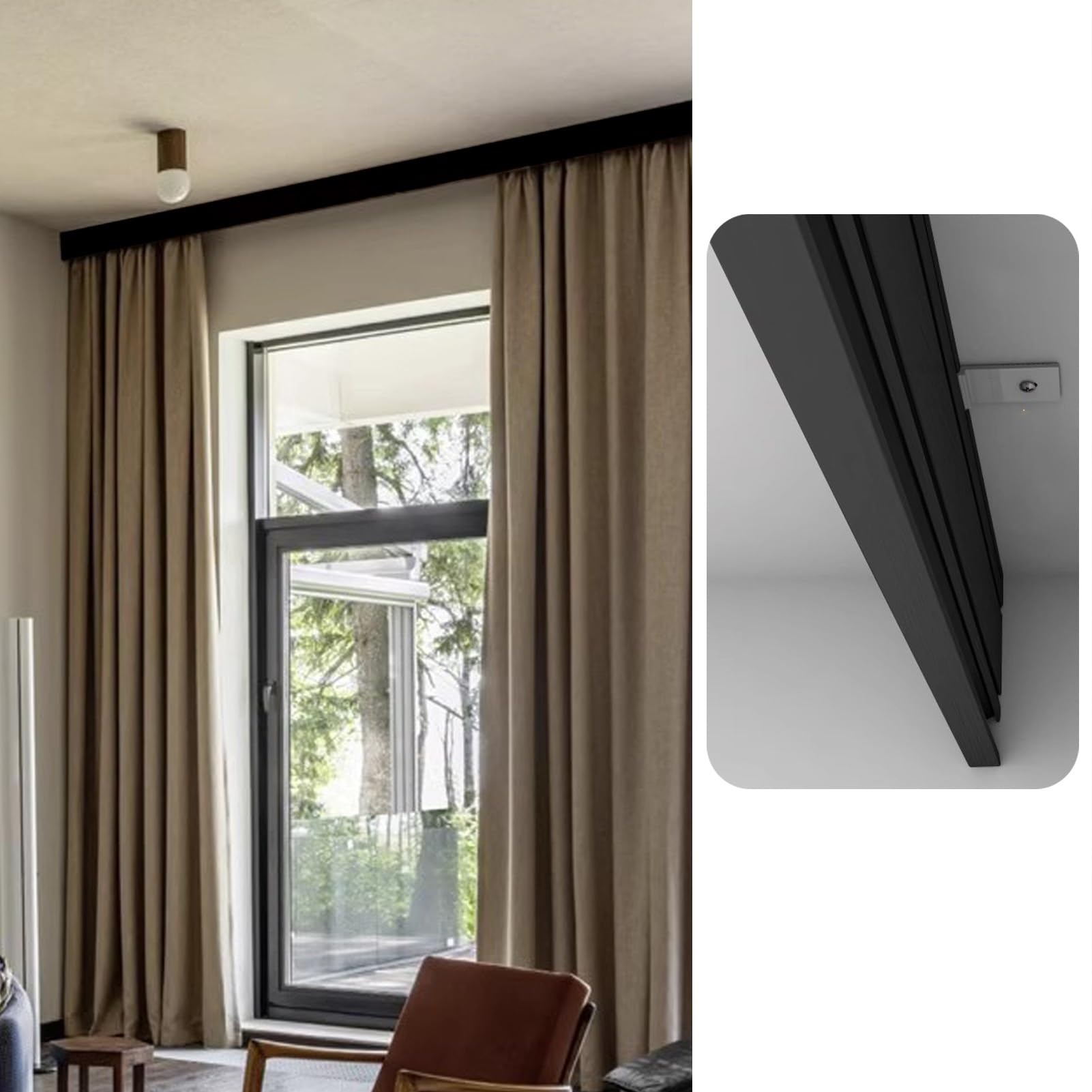 Cantonnière de plafond noire brossée de 470 cm pour store vénitien