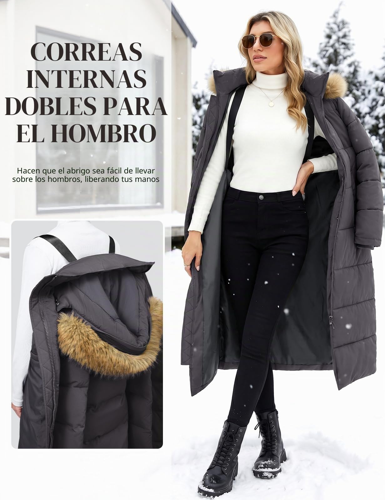 Tuopuda Larga Acolchado Abrigo de invierno para Mujer Chaqueta Espeso con Capucha Abrigo Largo Resistente al Viento con Cremallera y Bolsillos